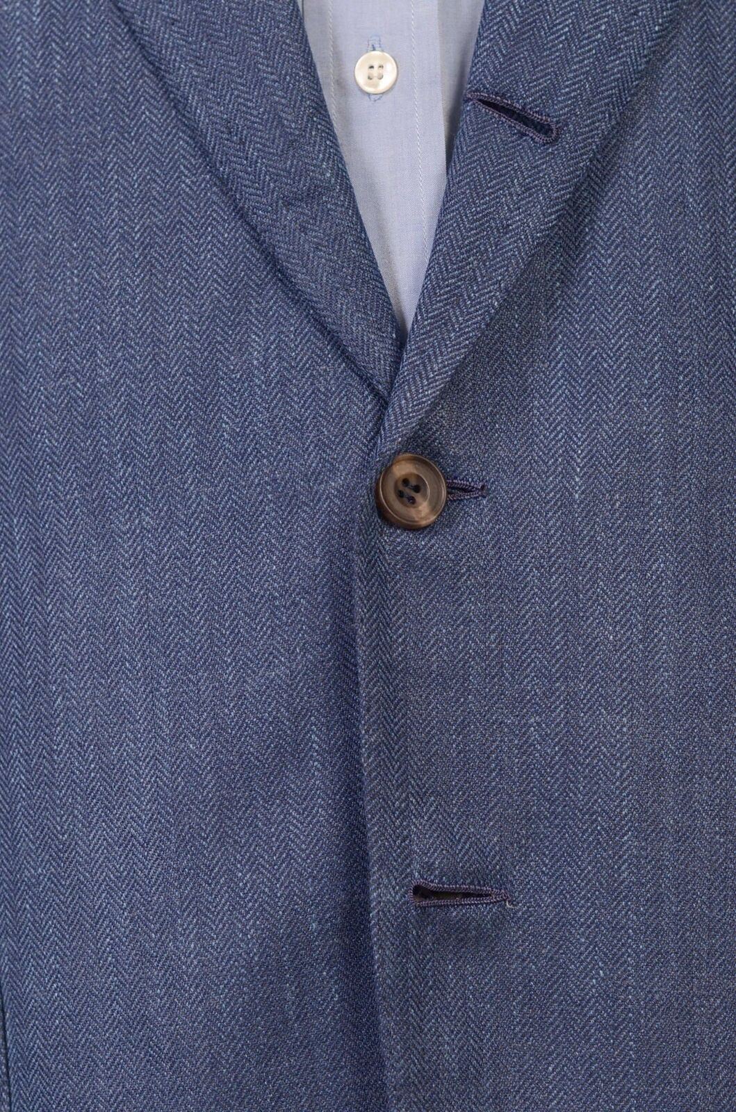 RUBINACCI LH Handmade Bespoke Blue Herringbone Wool Linen Jacket 44-46 Short