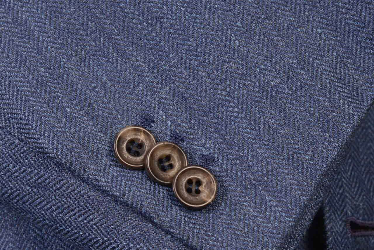 RUBINACCI LH Handmade Bespoke Blue Herringbone Wool Linen Jacket 44-46 Short