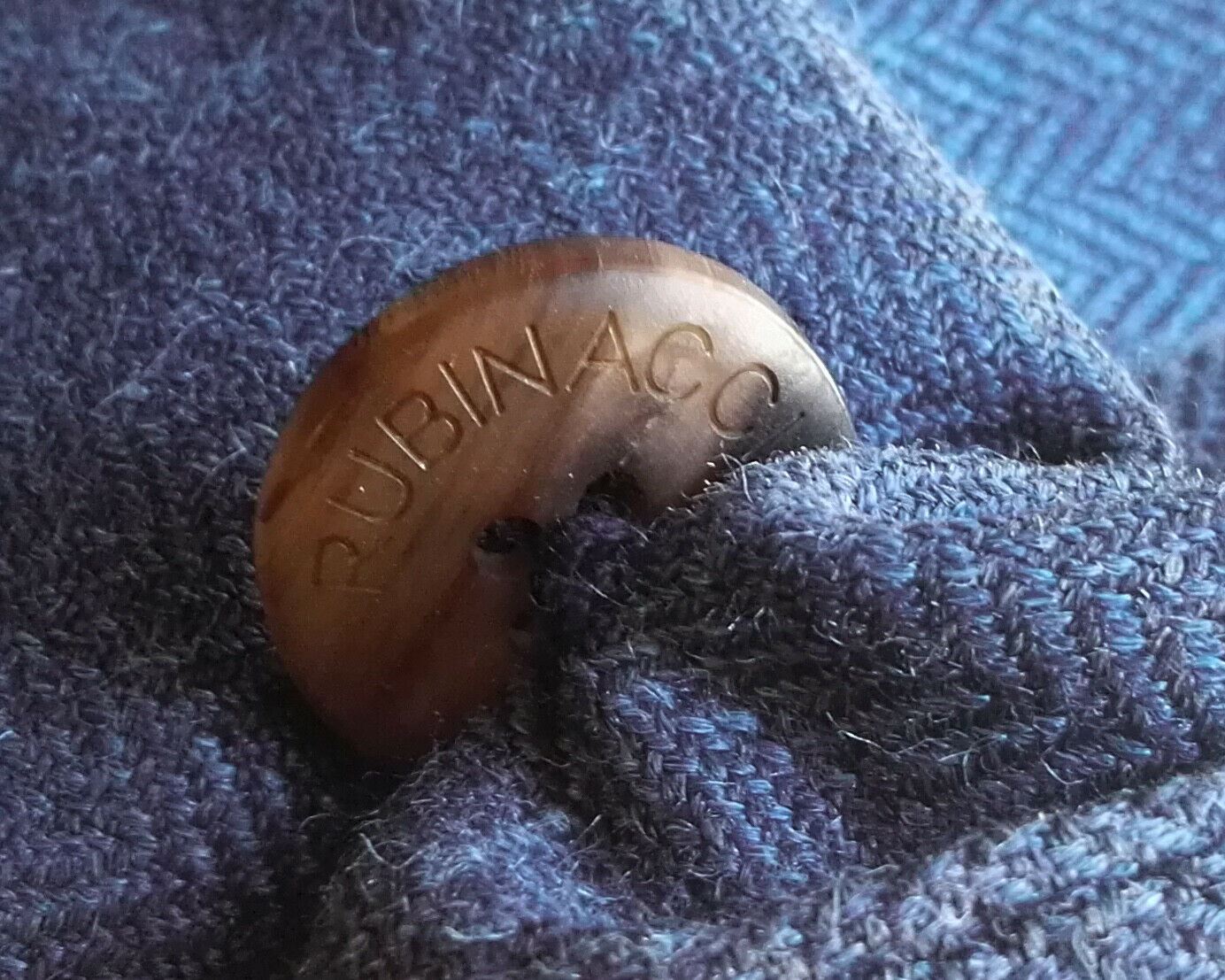 RUBINACCI LH Handmade Bespoke Blue Herringbone Wool Linen Jacket 44-46 Short