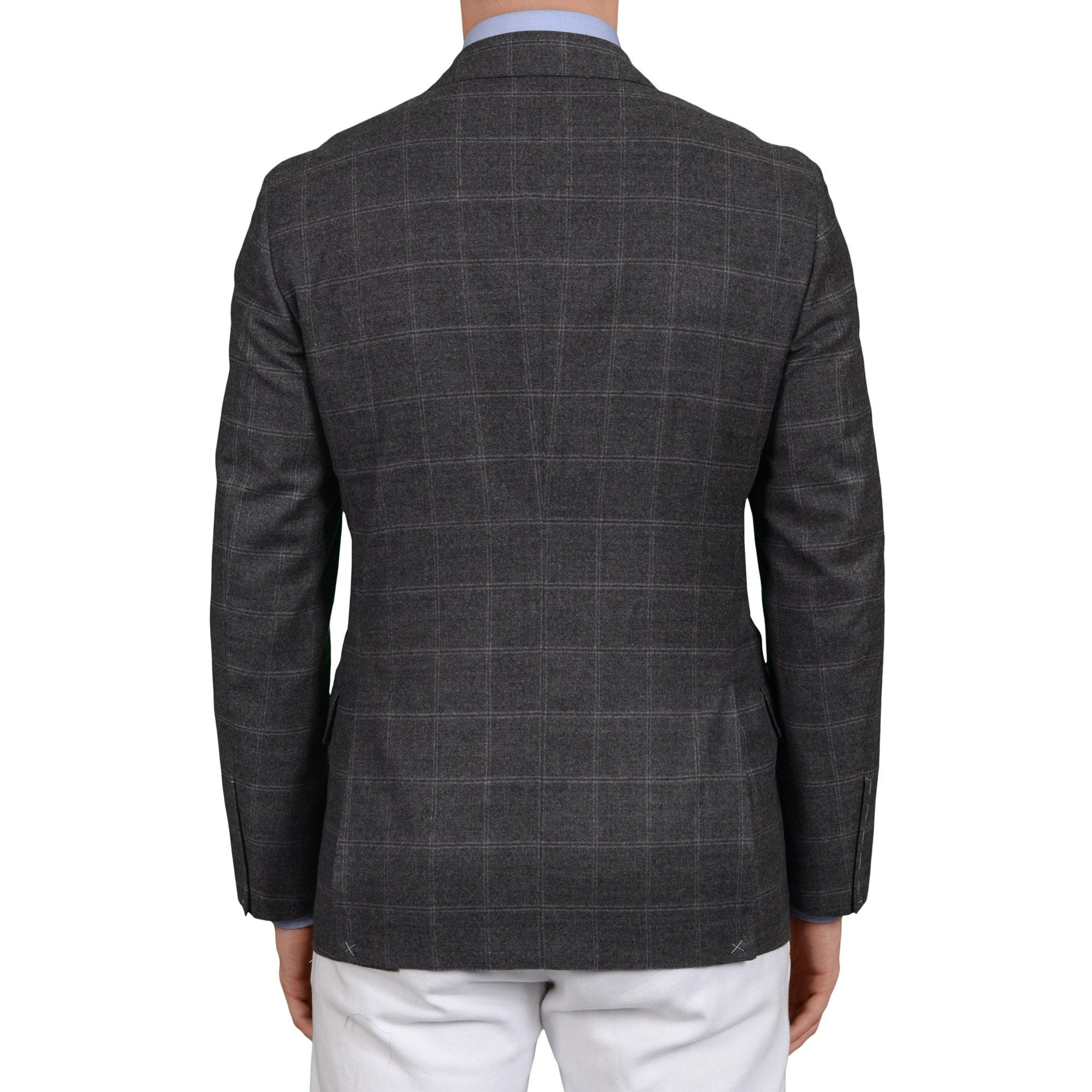 D'AVENZA Handmade Gray Plaid Wool Flannel DB Jacket Sport Coat