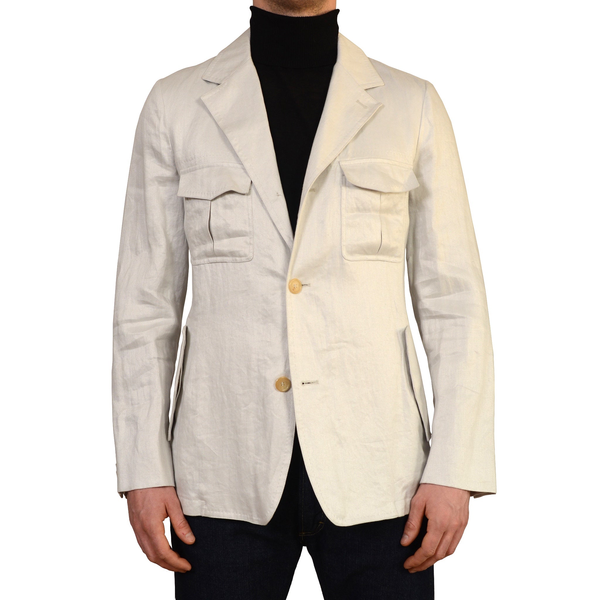 D'AVENZA Light Gray Cotton Silk Unlined Field Jacket