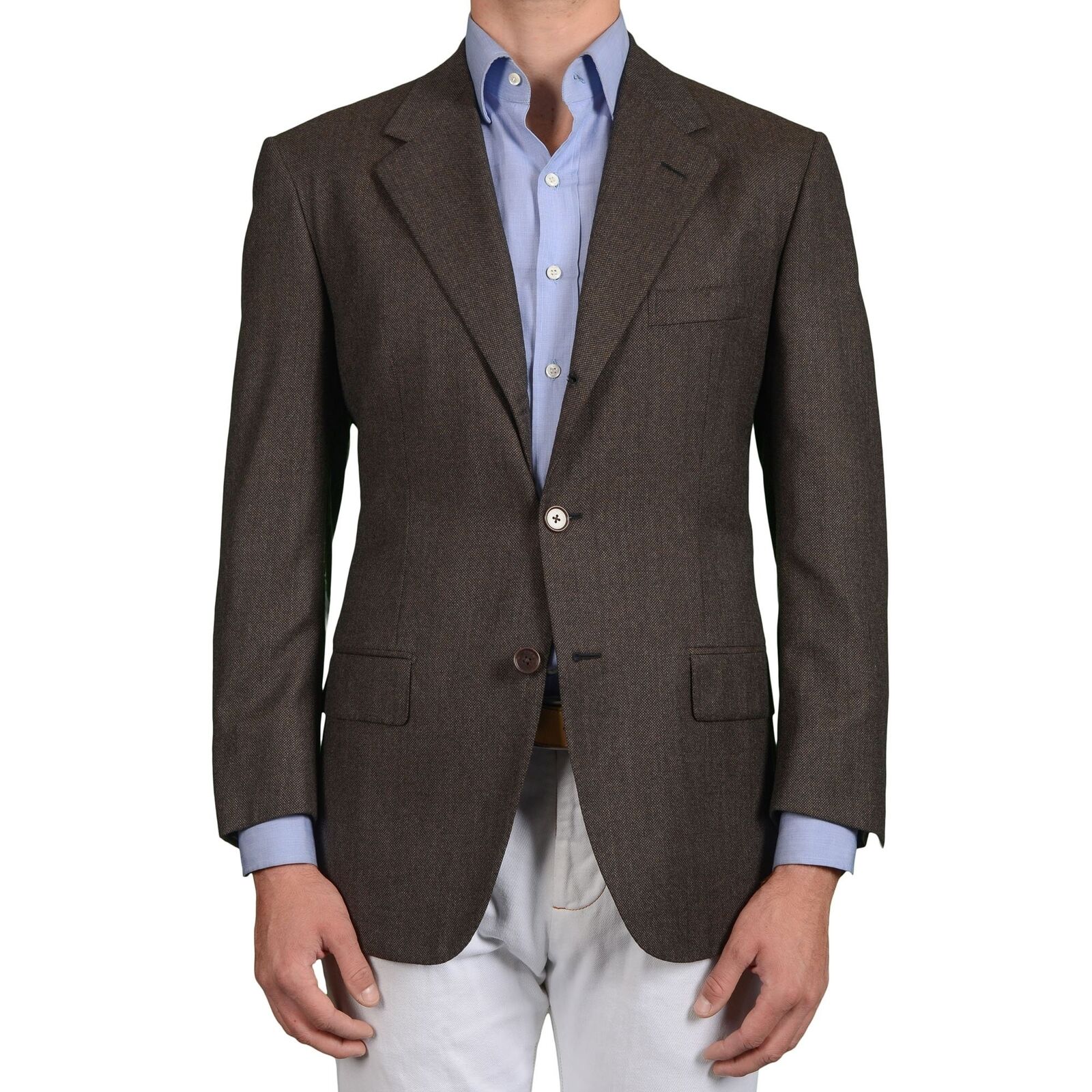 D'AVENZA Roma Handmade Brown Birdseye Wool Jacket Short Fit