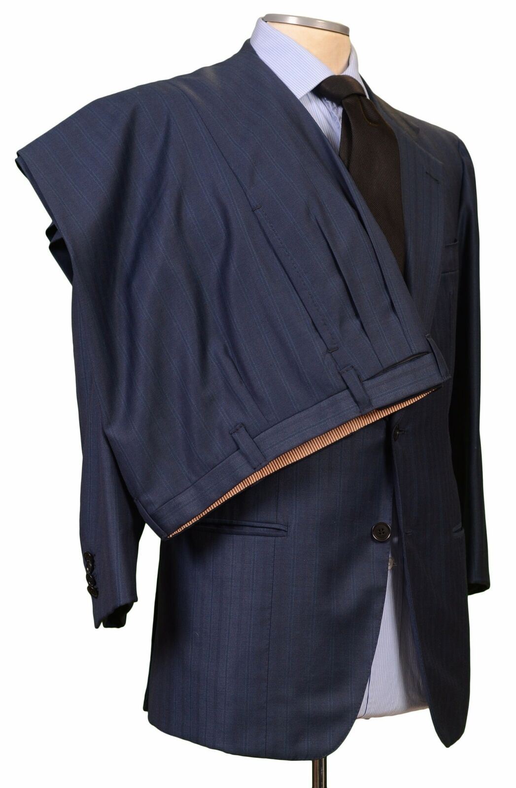 LH RUBINACCI Napoli Blue Striped Bespoke Business Suit EU 50 US 38 40 Short