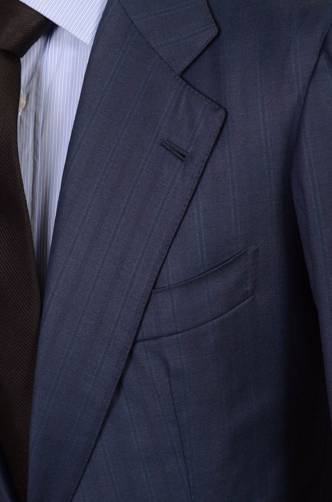 LH RUBINACCI Napoli Blue Striped Bespoke Business Suit EU 50 US 38 40 Short