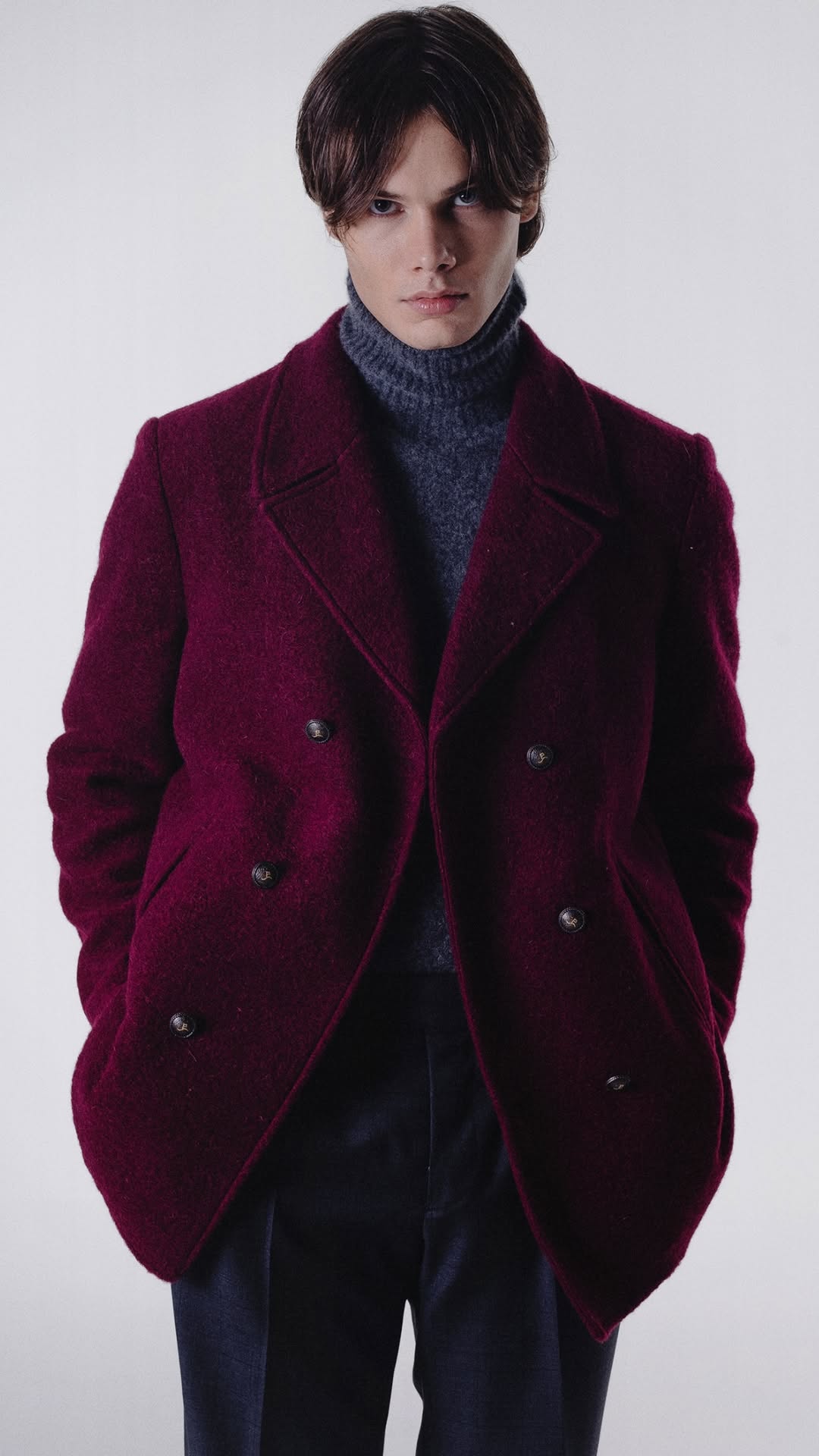 PIETRA SALATA Napoli Burgundy Peacot In Lana Cotta Wool Jacket