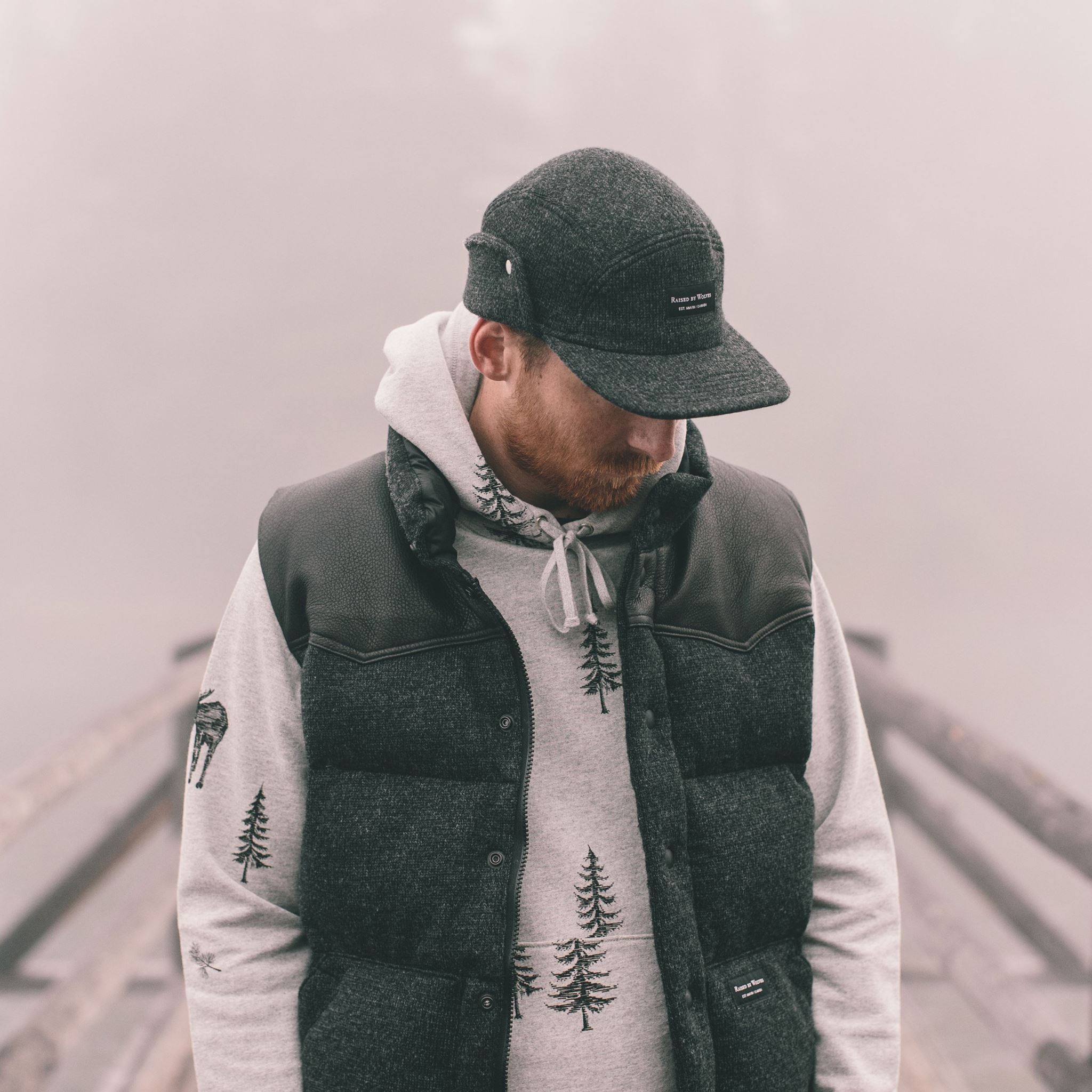 RAISED BY WOLVES Crescent Down Works Wool Goose Puffer Vest L Deer Leather USA