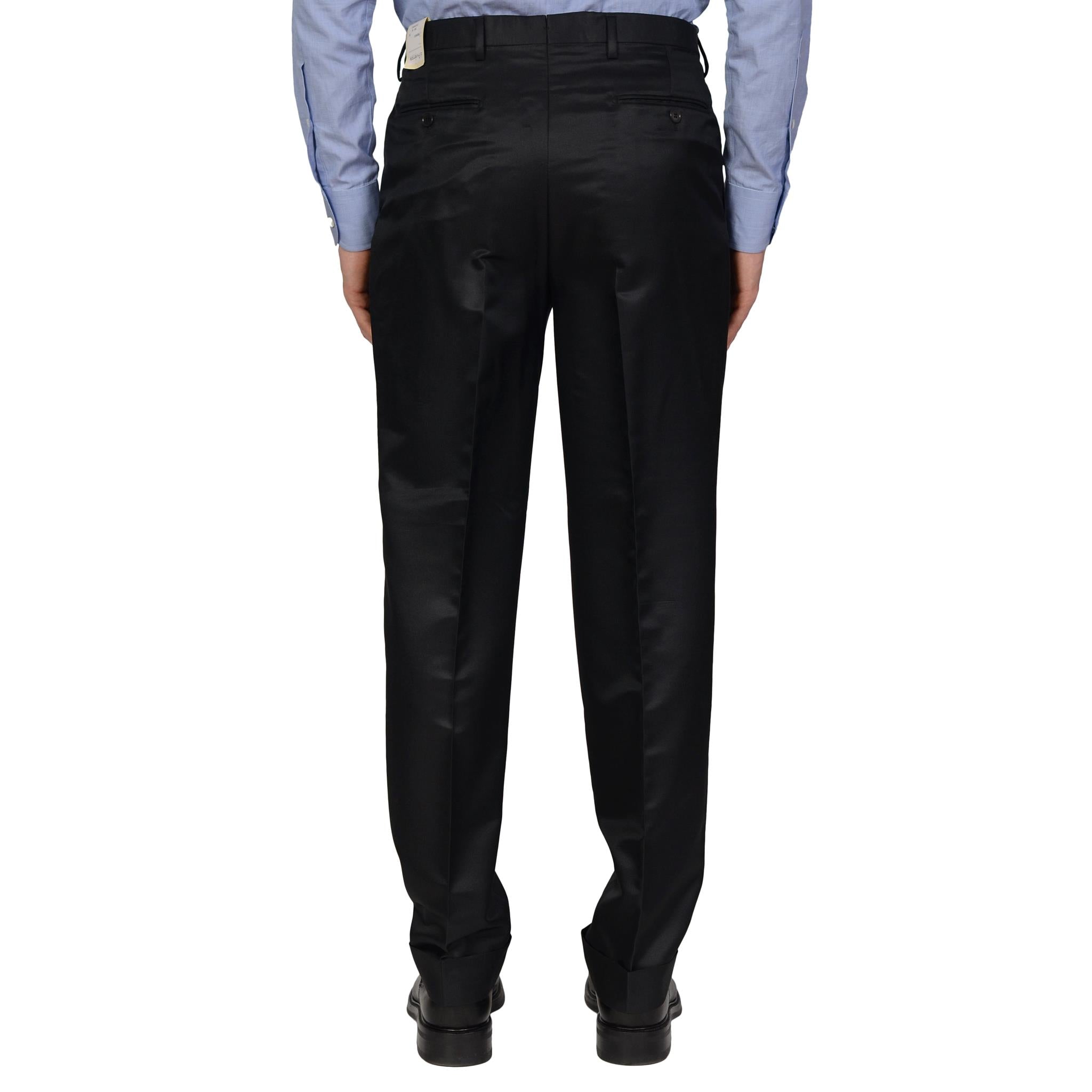 D'AVENZA "KENT" Handmade Black Striped 1 Button Wool Silk Suit 50 NEW US 40 Long