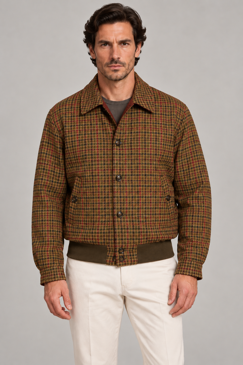 KITON KIRED "Zupo" Brown Plaid Double Face Blouson Jacket