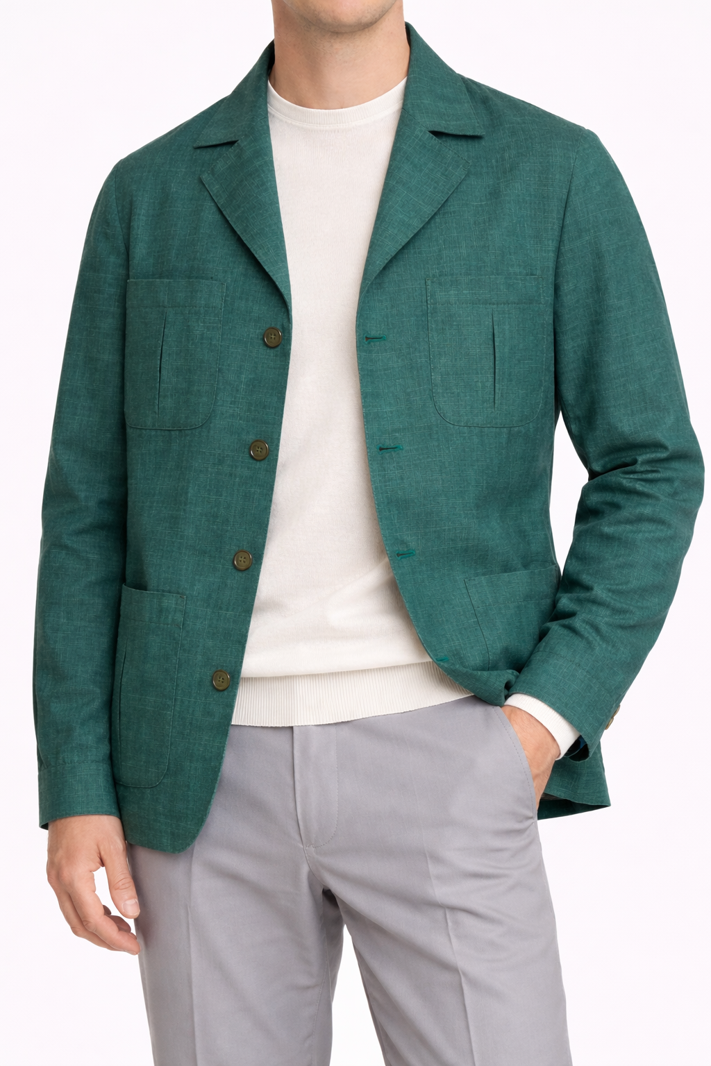 PIETRA SALATA Napoli Green Drago Wool-Silk-Linen Ultralight Jacket