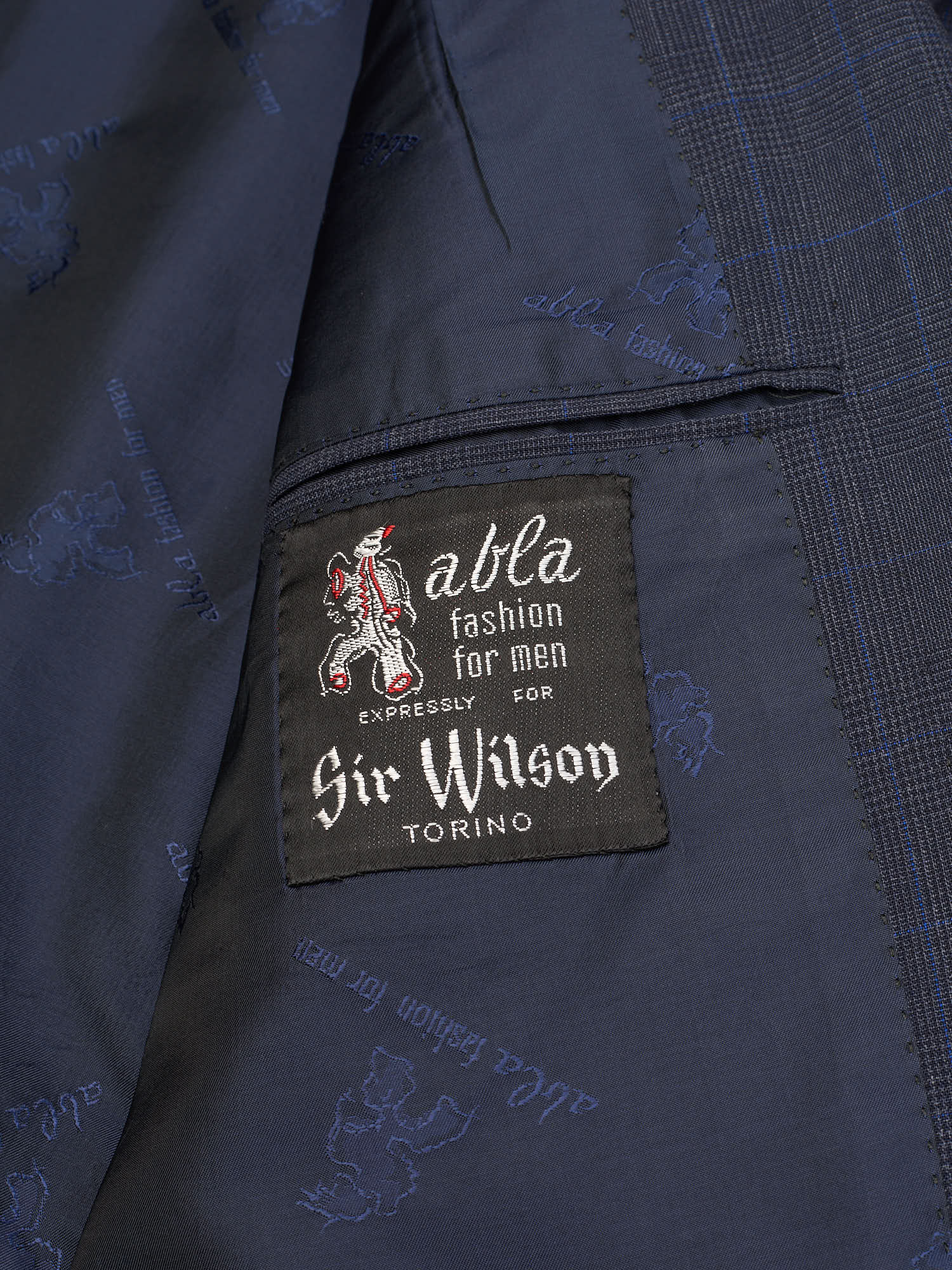 ABLA for Sir Wilson Handmade Navy Plaid Wool Business Suit