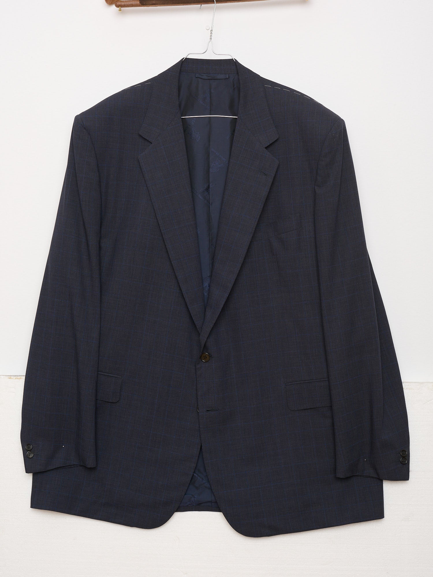 ABLA for Sir Wilson Handmade Navy Plaid Wool Business Suit