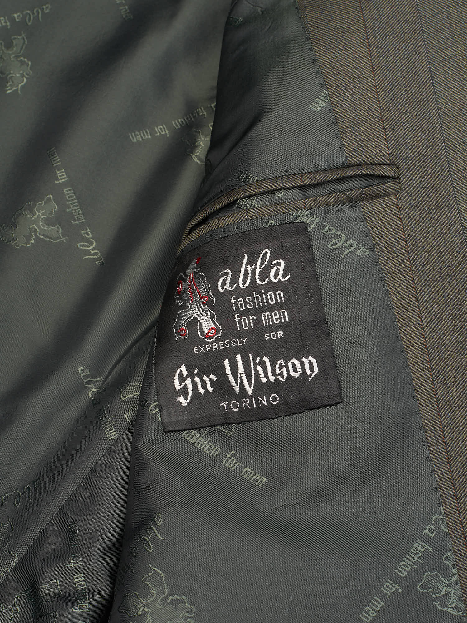 ABLA for Sir Wilson Handmade Olive Gray Herringbone Wool–Cashmere Business Suit