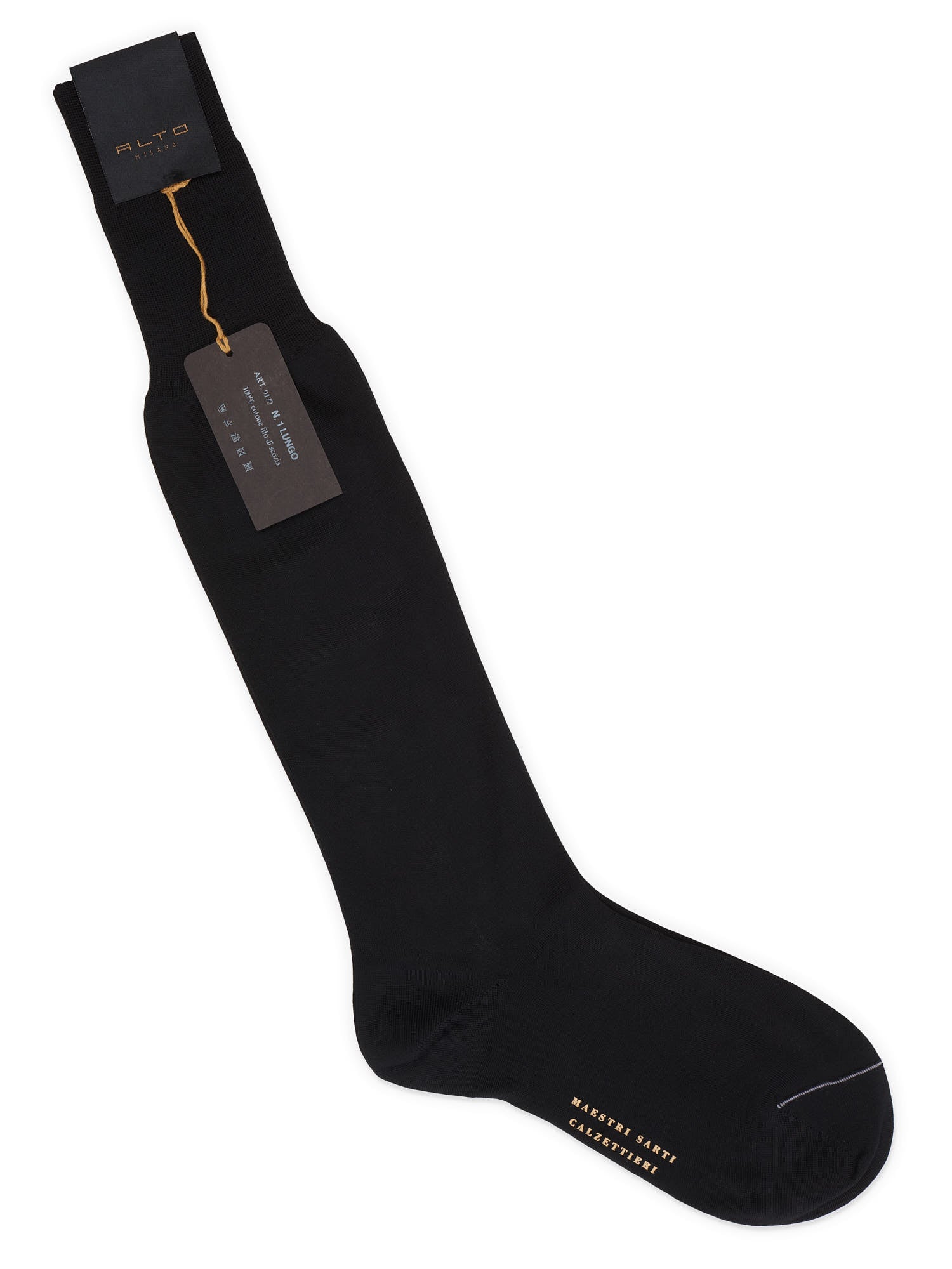 ALTO Milano Black Cotton Knit Long Calf Length Socks Small