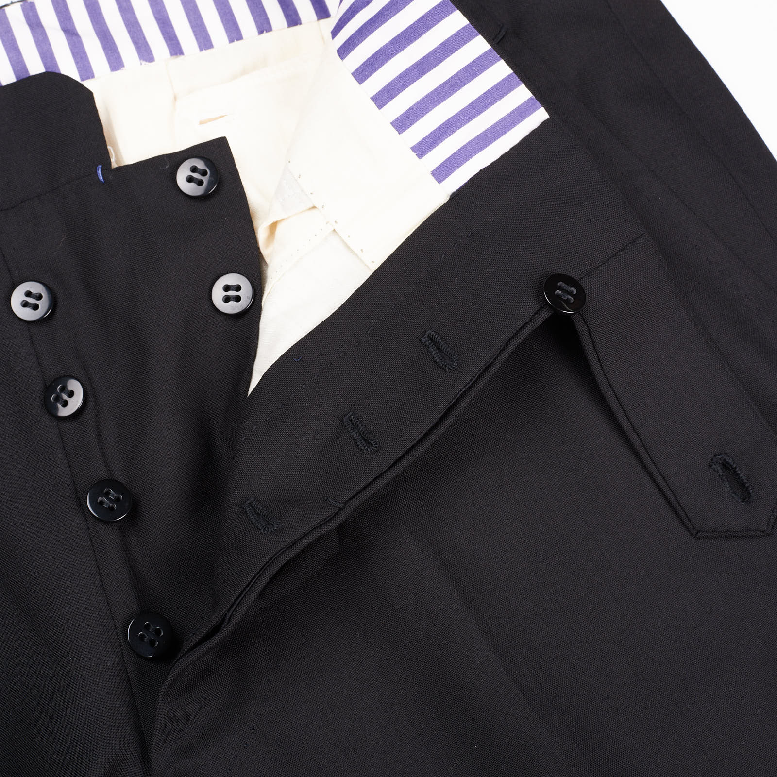 AMBROSI Napoli Bespoke Black Wool Flat Front Dress Pants EU 50 US 34