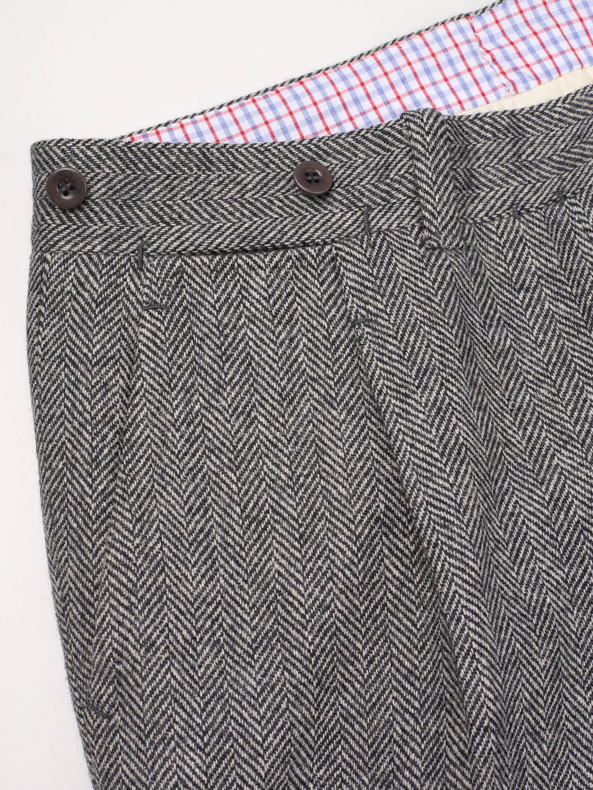 AMBROSI Napoli Bespoke Gray Herringbone Wool Pleated Dress Pants EU 50 US 34
