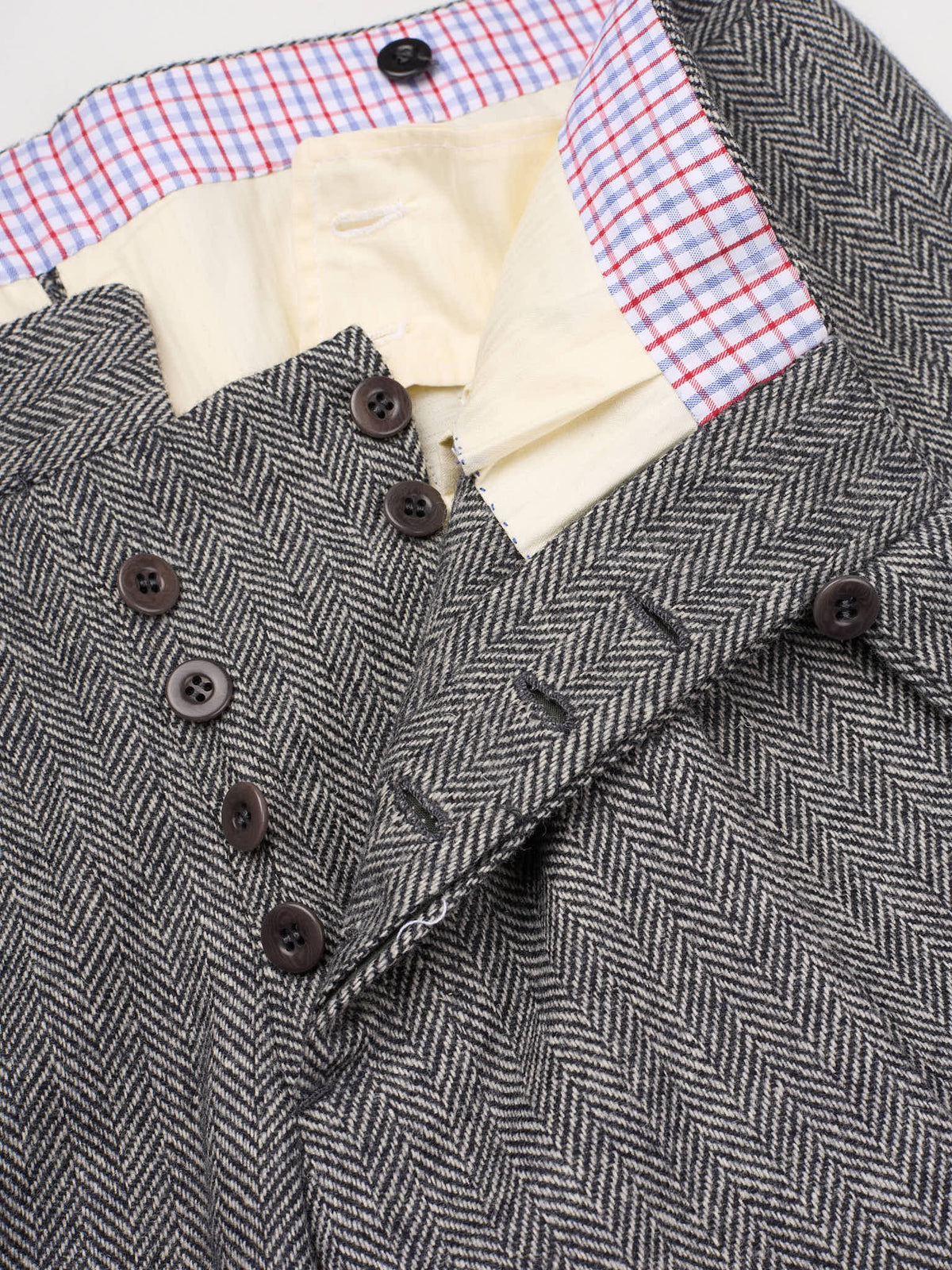 AMBROSI Napoli Bespoke Gray Herringbone Wool Pleated Dress Pants EU 50 US 34