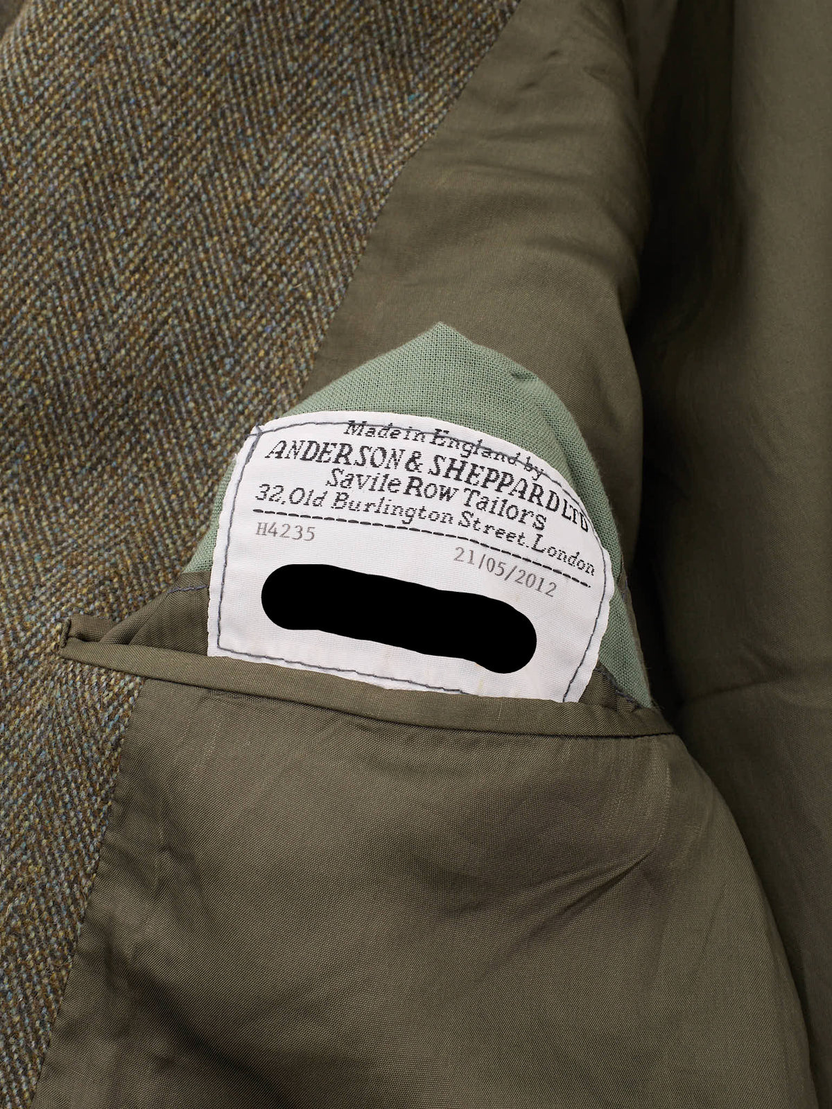 ANDERSON & SHEPPARD Bespoke Green Herringbone Harris Tweed Jacket