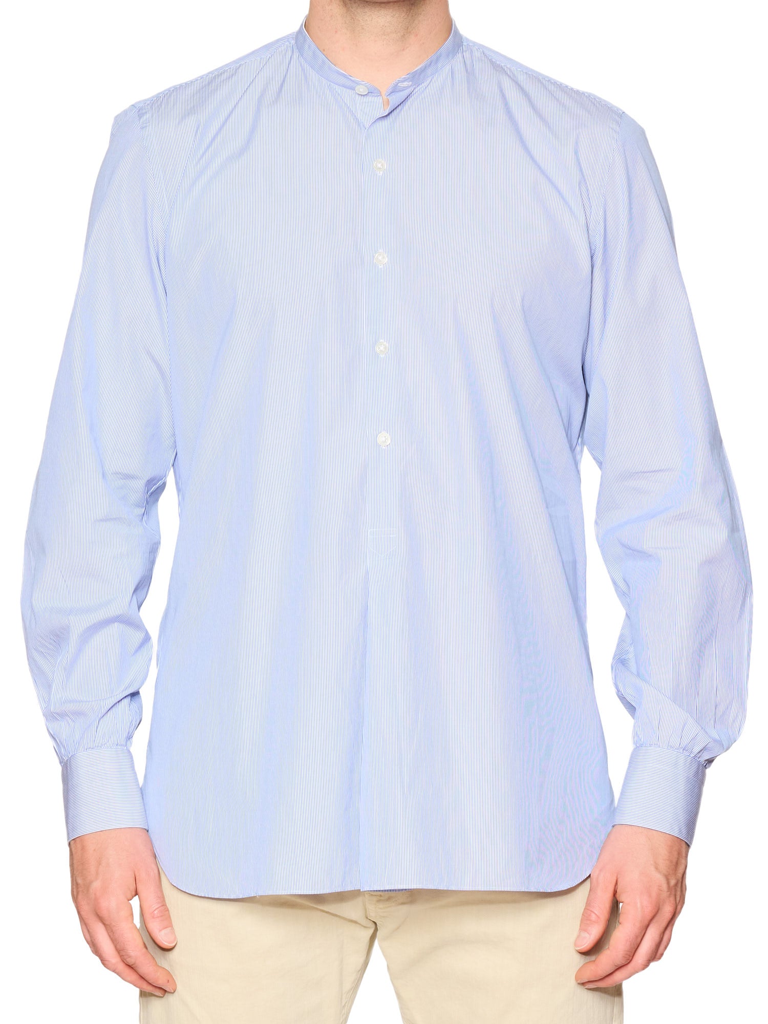 ANDERSON & SHEPPARD Blue Cotton Collarless Popover Shirt EU 41 NEW US 16