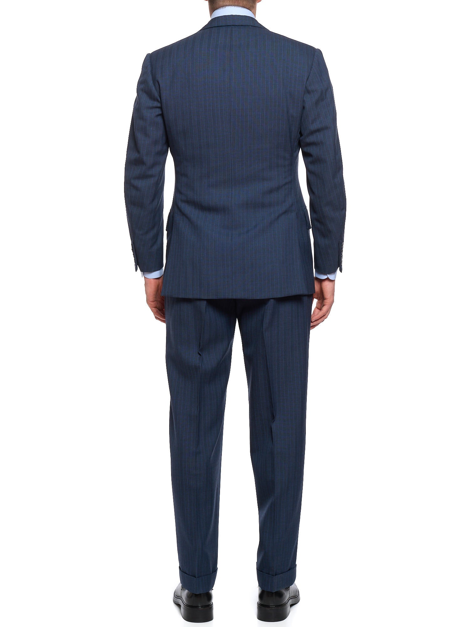 ANDERSON & SHEPPARD Blue Striped Bespoke Suit 2 Pairs of Pants