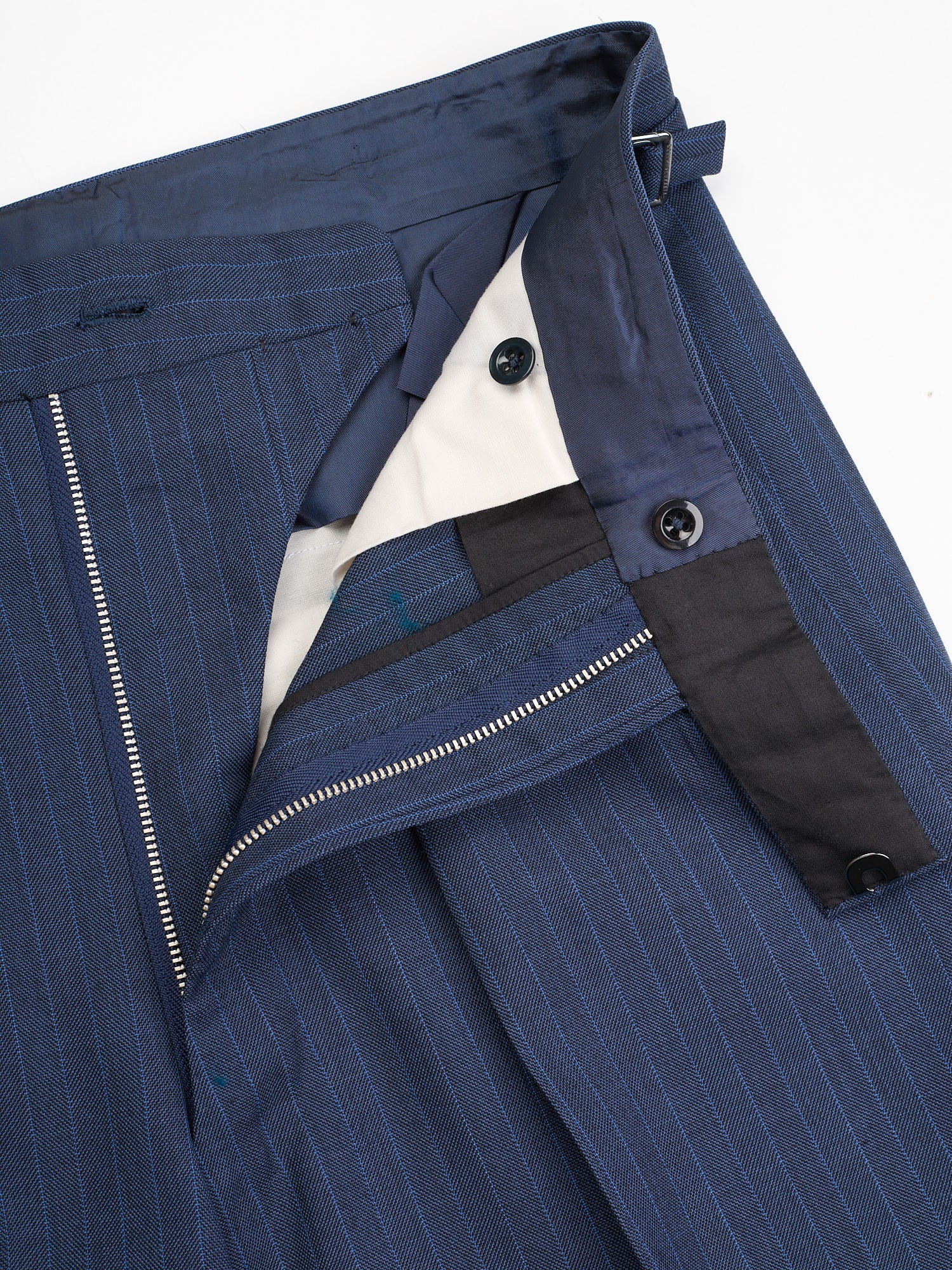 ANDERSON & SHEPPARD Blue Striped Bespoke Suit 2 Pairs of Pants