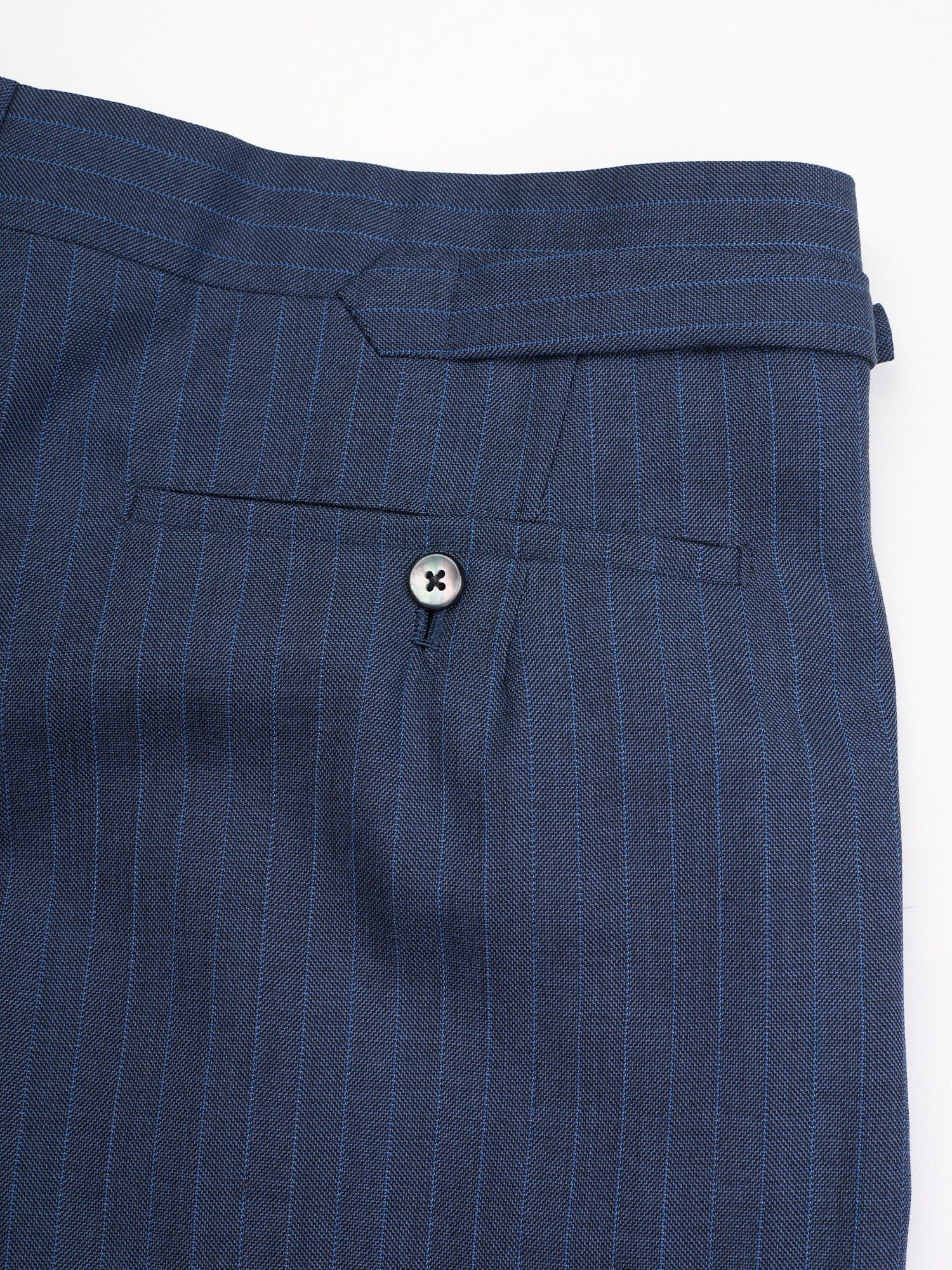 ANDERSON & SHEPPARD Blue Striped Bespoke Suit 2 Pairs of Pants