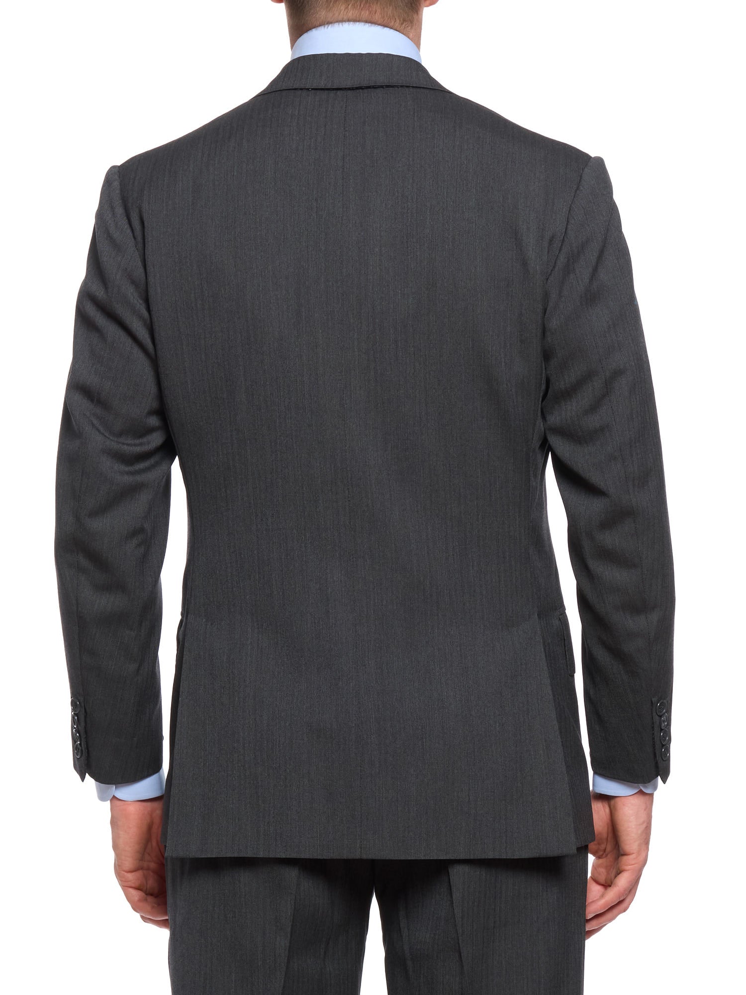 ANDERSON & SHEPPARD Dark Gray Herringbone Wool Bespoke Suit 2 Pairs of Pants