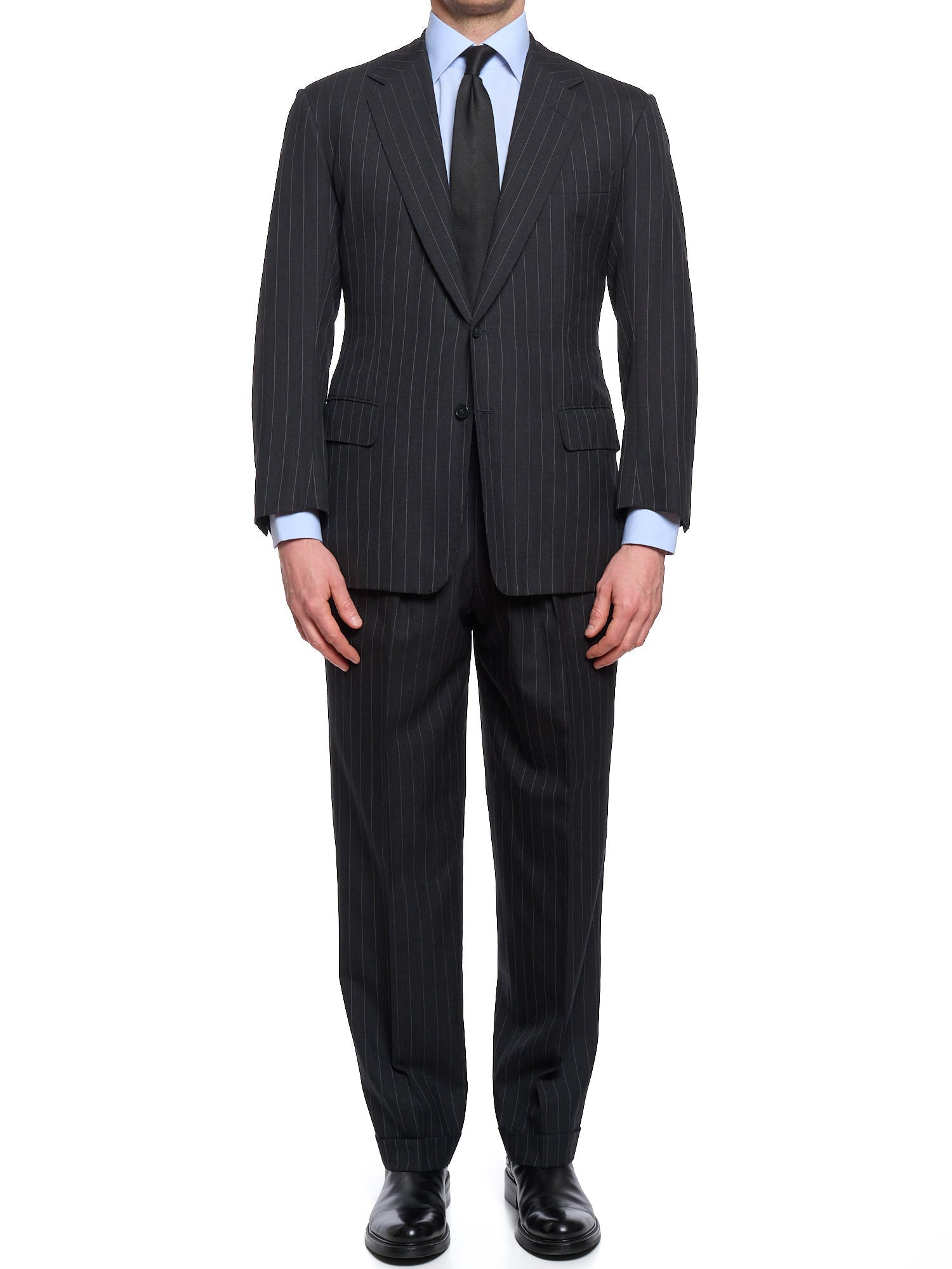 ANDERSON & SHEPPARD Savile Row Gray Pinstripe Bespoke Suit 2 Pairs of Pants