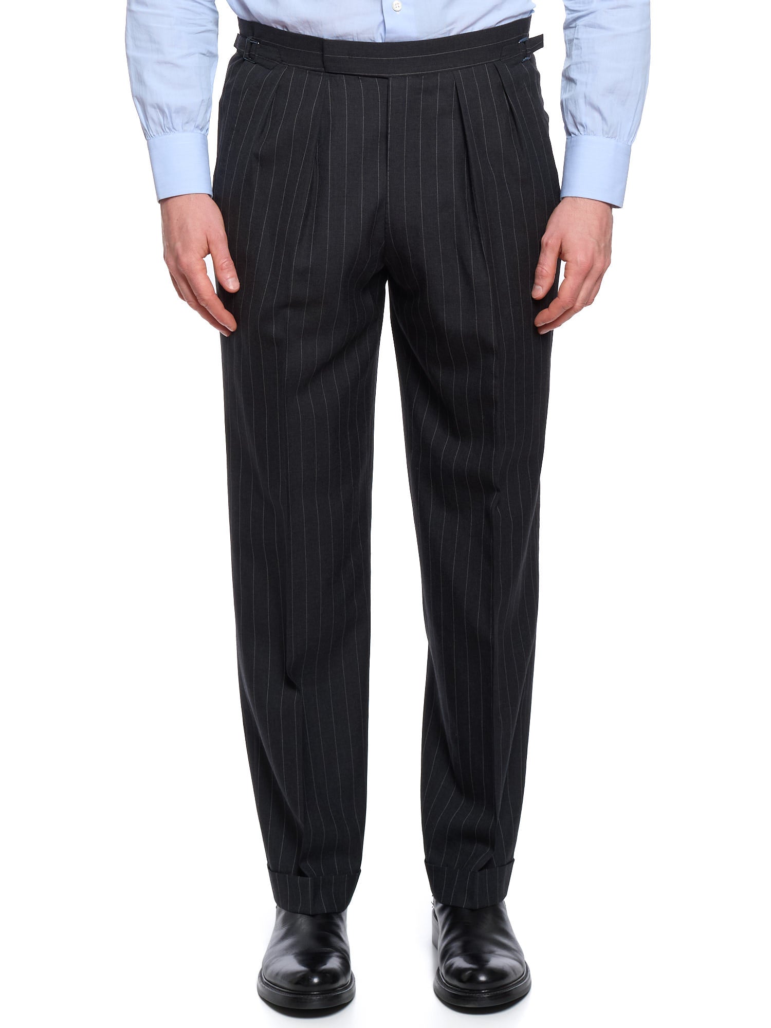 ANDERSON & SHEPPARD Savile Row Gray Pinstripe Bespoke Suit 2 Pairs of Pants