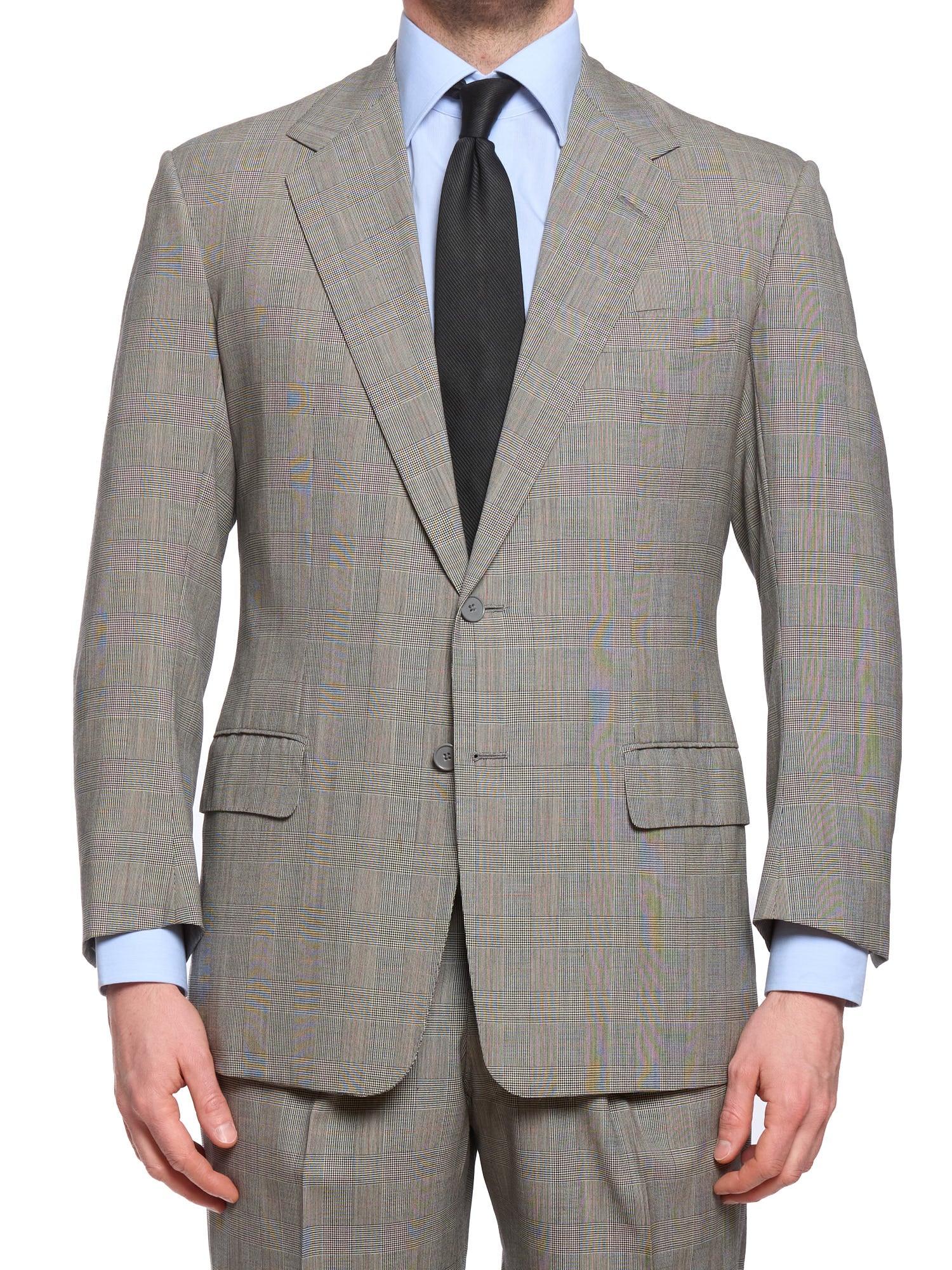 ANDERSON & SHEPPARD Gray Glen Plaid Bespoke Suit 2 Pairs of Pants