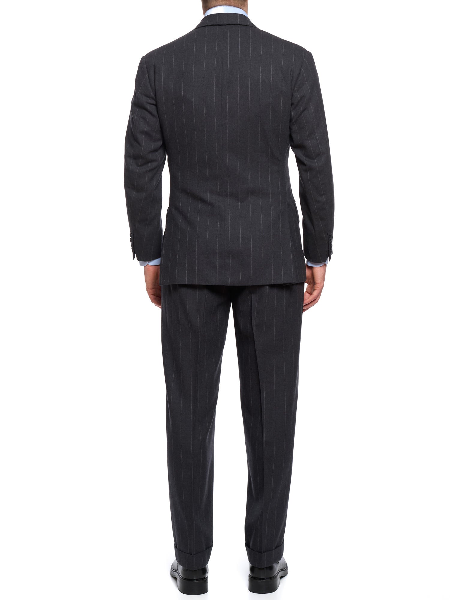 ANDERSON & SHEPPARD Gray Pinstripe Wool DB Bespoke Suit 2 Pairs of Pants