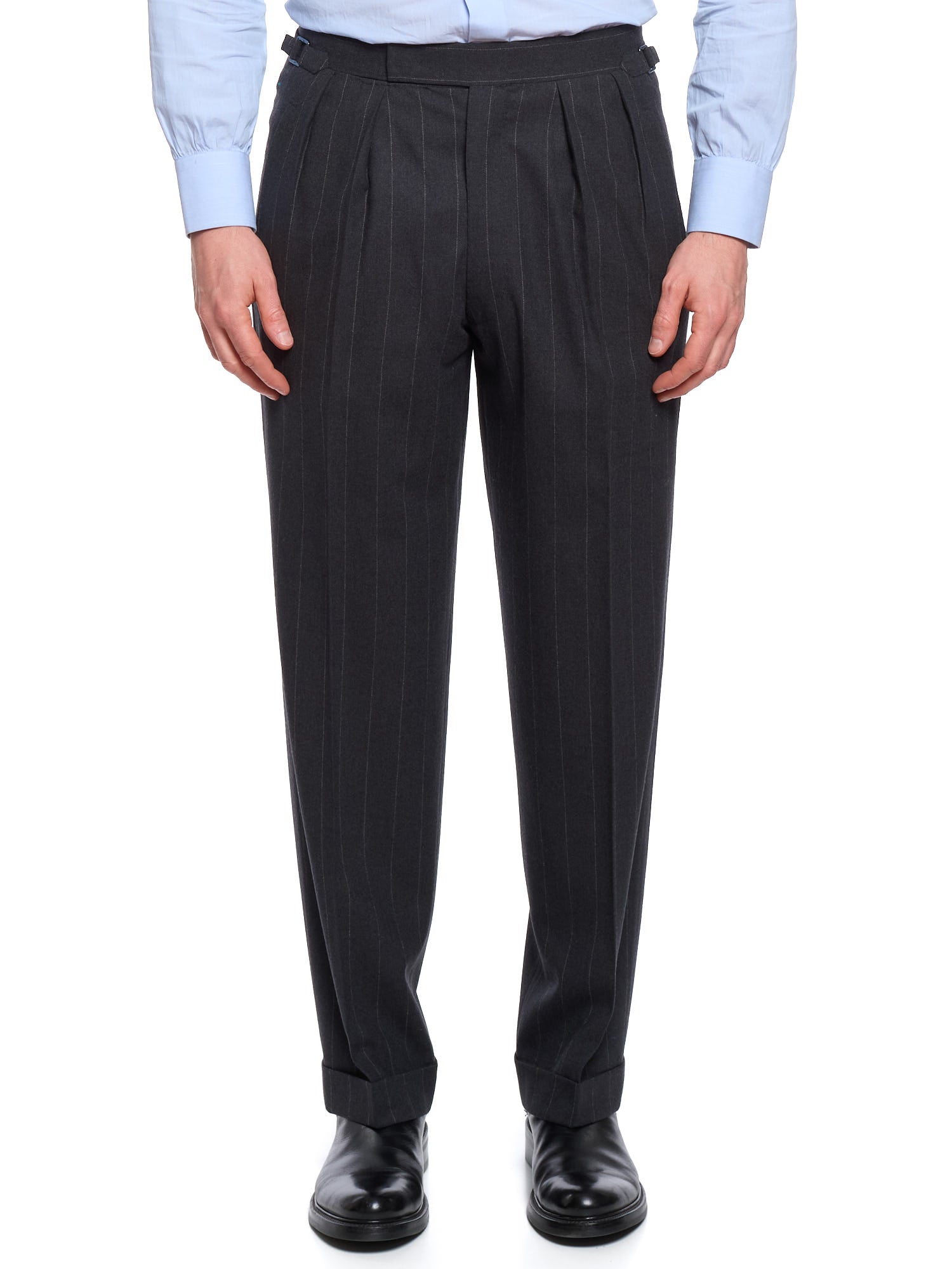 ANDERSON & SHEPPARD Gray Pinstripe Wool DB Bespoke Suit 2 Pairs of Pants