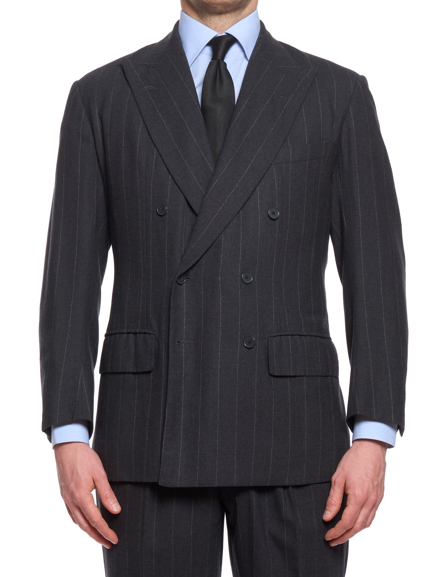 ANDERSON & SHEPPARD Gray Pinstripe Wool DB Bespoke Suit 2 Pairs of Pants