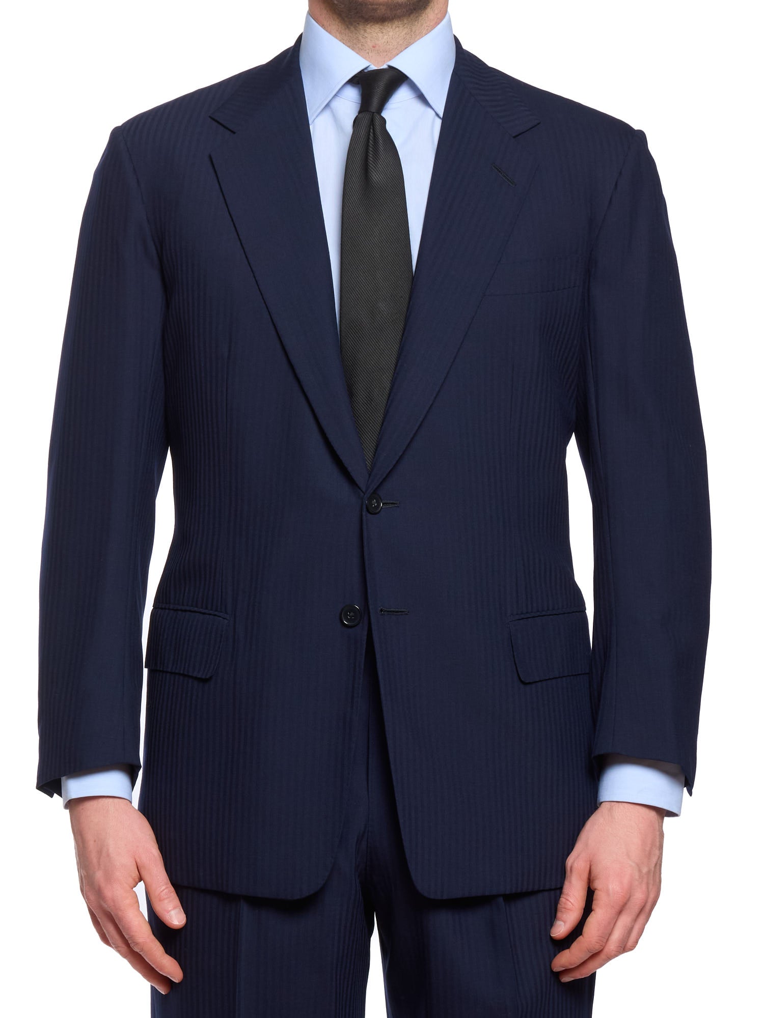 ANDERSON & SHEPPARD Savile Row Blue Herringbone Bespoke Suit 2 Pairs of Pants