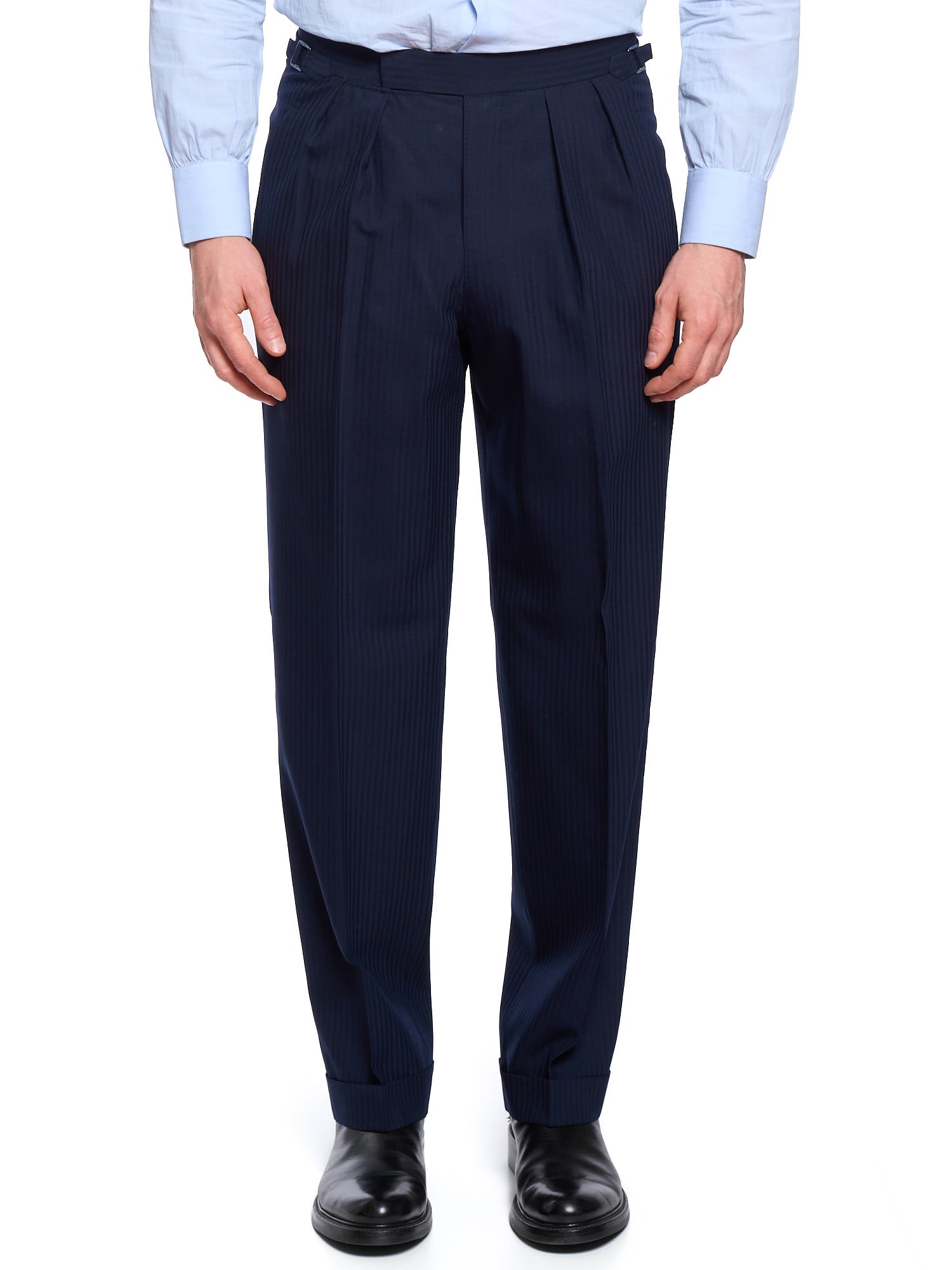 ANDERSON & SHEPPARD Savile Row Blue Herringbone Bespoke Suit 2 Pairs of Pants