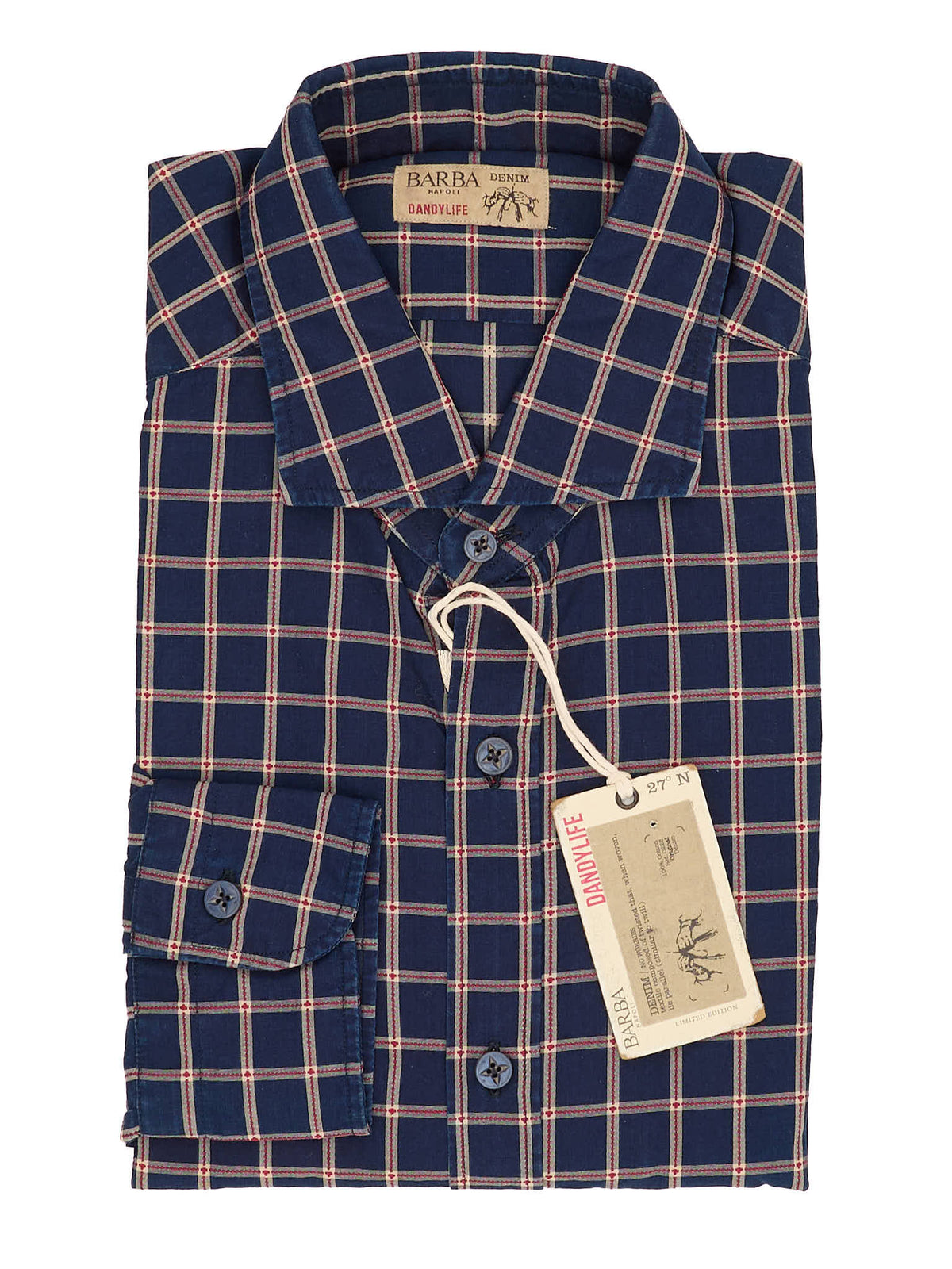 BARBA Napoli Dandylife "Vintage" Navy Plaid Cotton Shirt