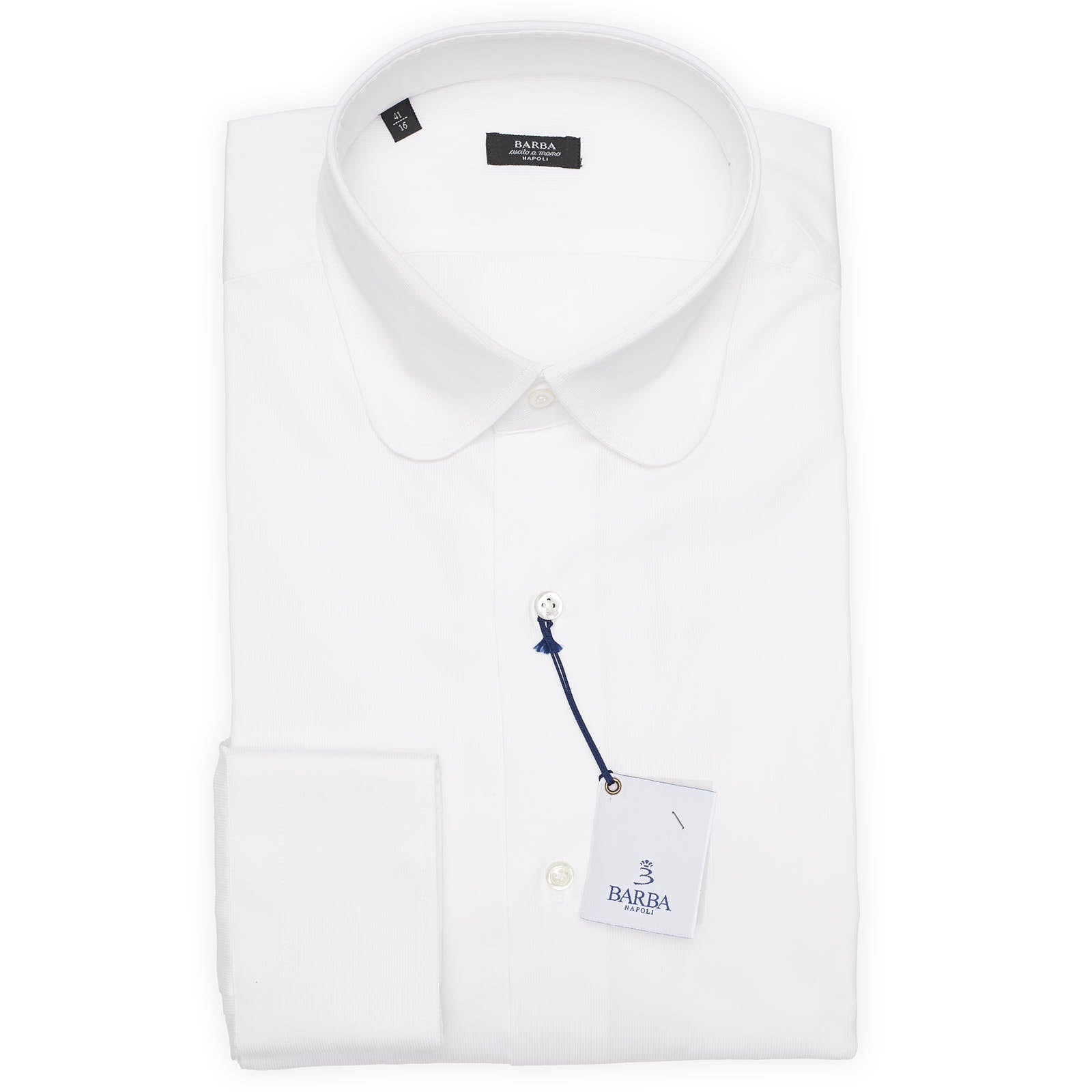 BARBA Napoli Handmade White Twill Cotton Dress Shirt NEW Club Collar BARBA Napoli Handmade White Twill Cotton Dress Shirt NEW Club Collar