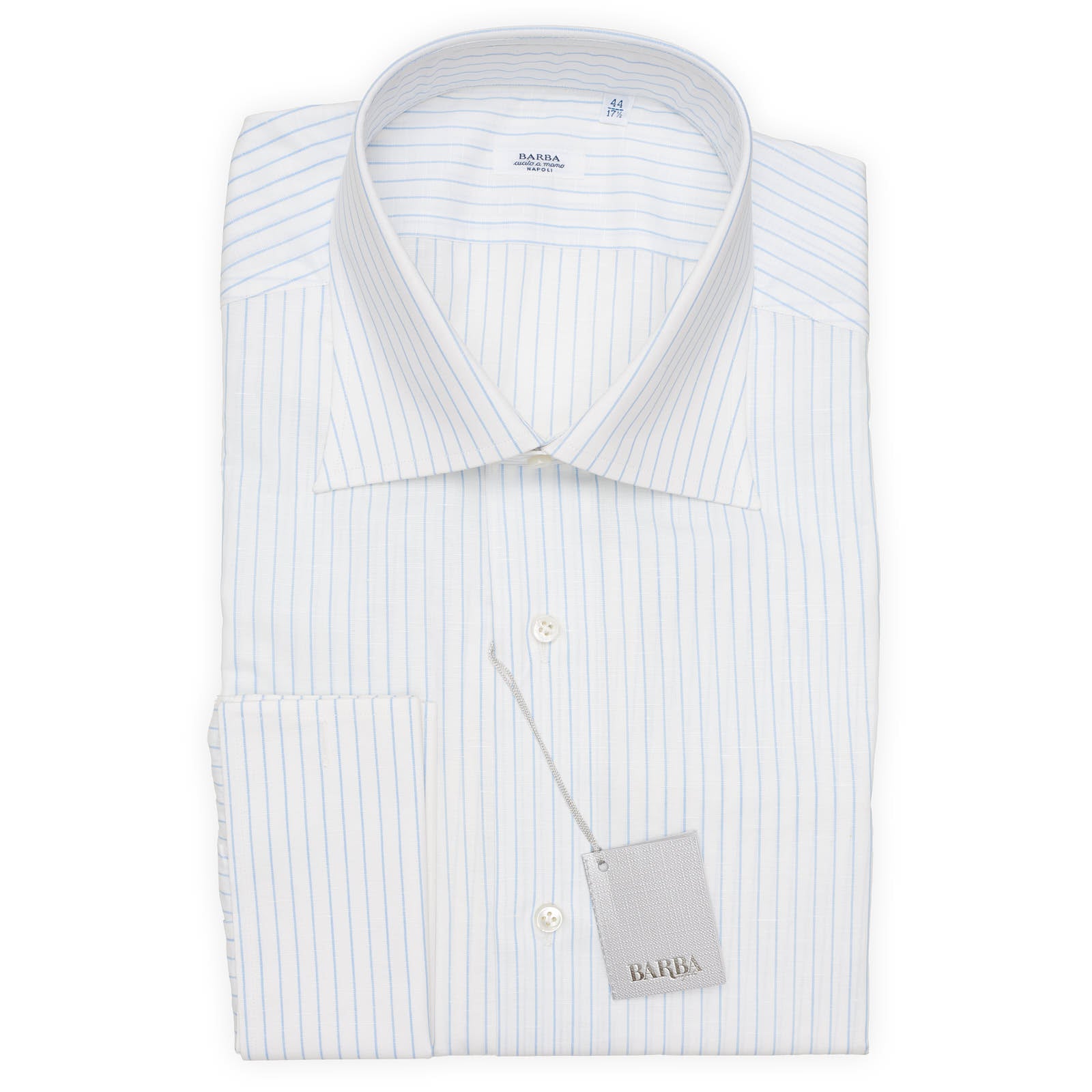 BARBA Handmade Striped Cotton-Linen French Cuff Dress Shirt EU 44 New US 17.5 BARBA Handmade Striped Cotton-Linen French Cuff Dress Shirt EU 44 New US 17.5
