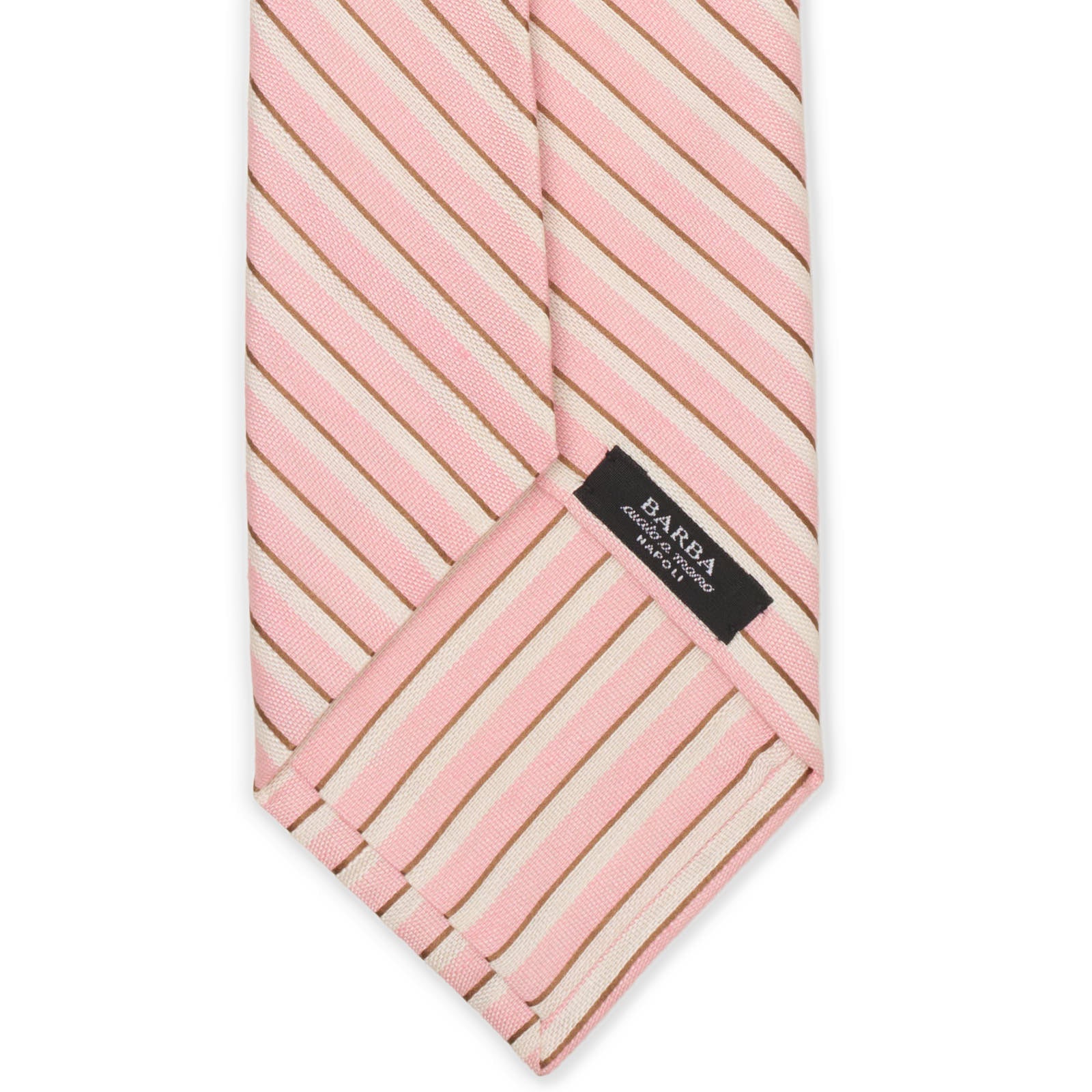 BARBA Pink Diagonal Striped Seven Fold Linen-Silk Tie NEW