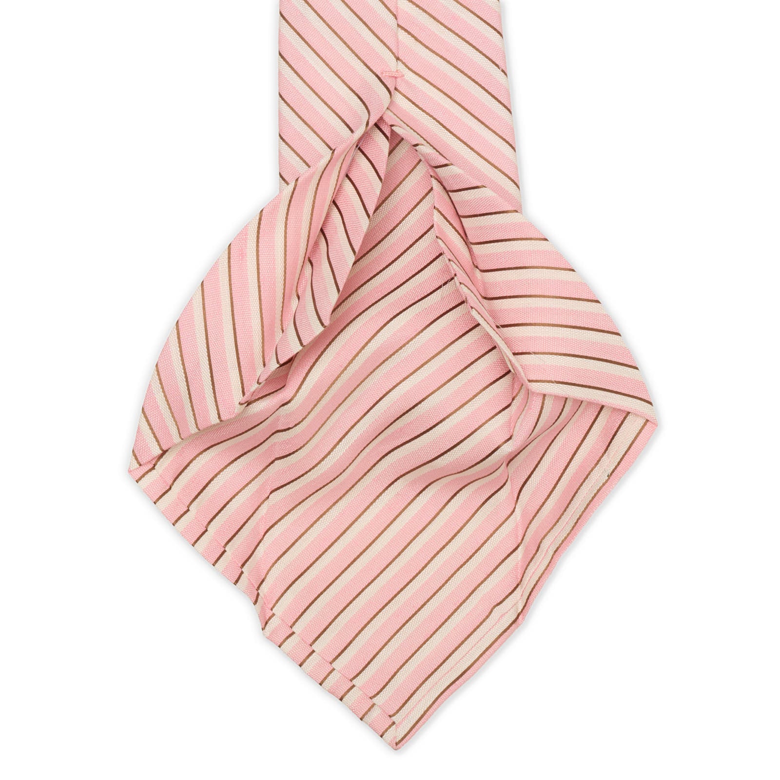 BARBA Pink Diagonal Striped Seven Fold Linen-Silk Tie NEW