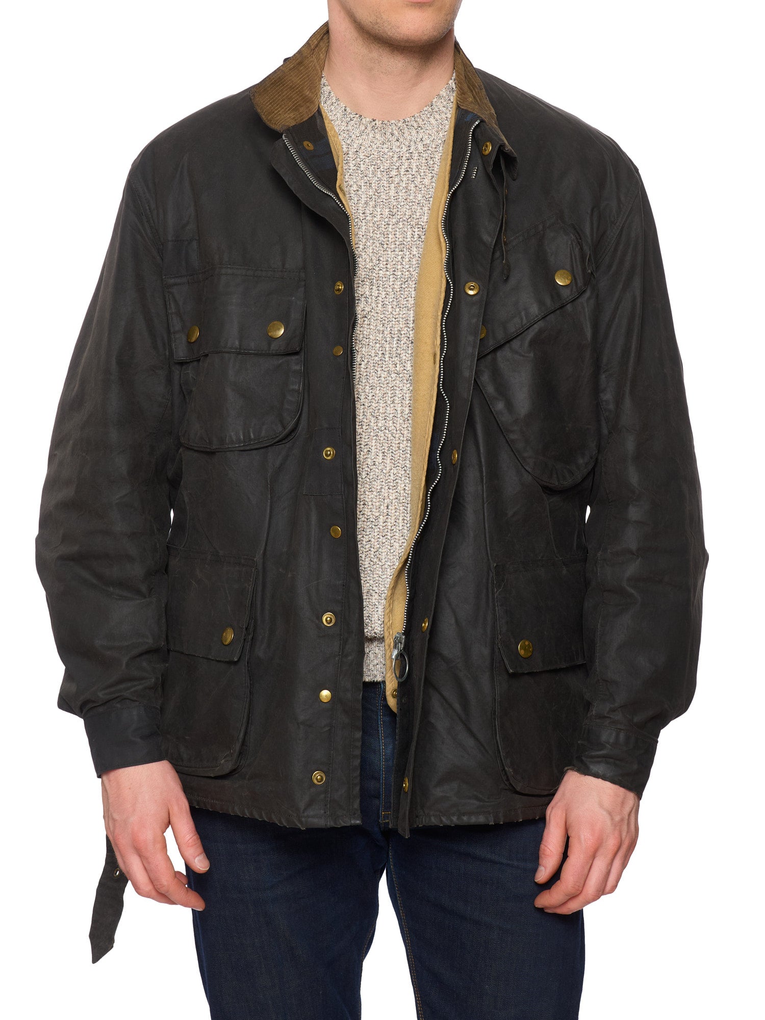 Vintage 1970's BARBOUR International One Crest Black Motorcycle Wax Jacket