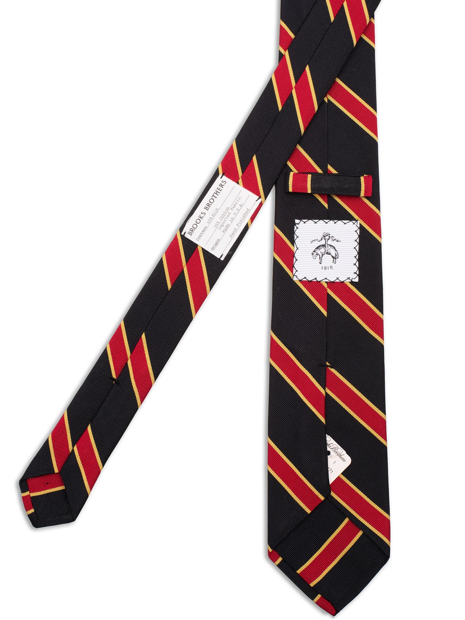 BROOKS BROTHERS Navy Blue-Red-Gold Striped Silk Tie NEW