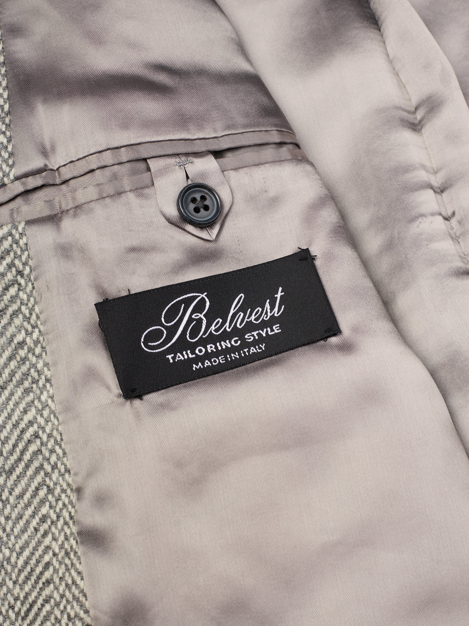 BELVEST Gray Herringbone Cashmere Slim Fit Over Coat