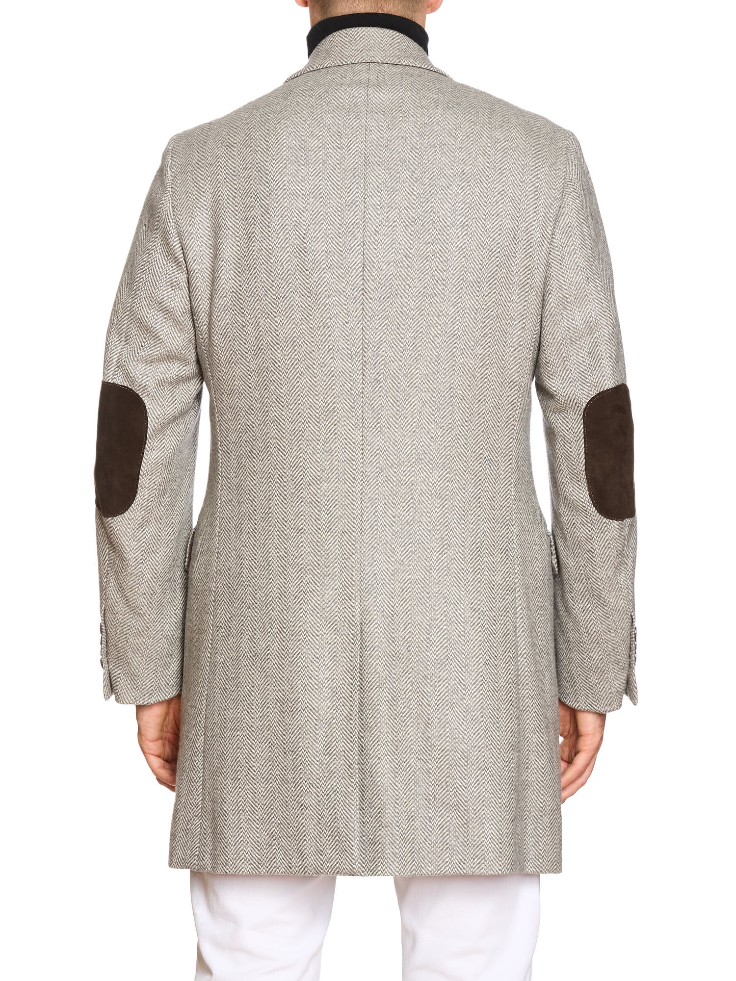 BELVEST Gray Herringbone Cashmere Slim Fit Over Coat