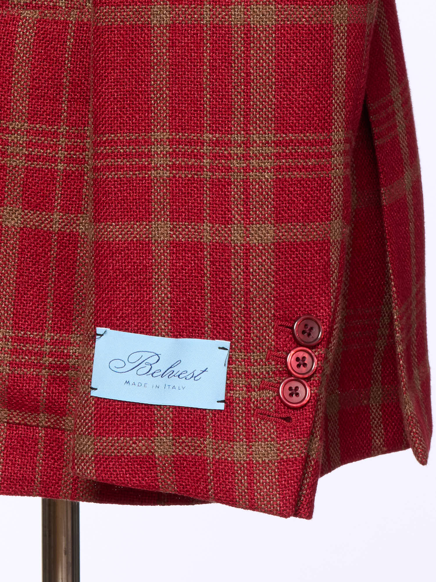 BELVEST Red Plaid Hopsack Silk-Linen-Cotton Jacket 50 NEW US 40