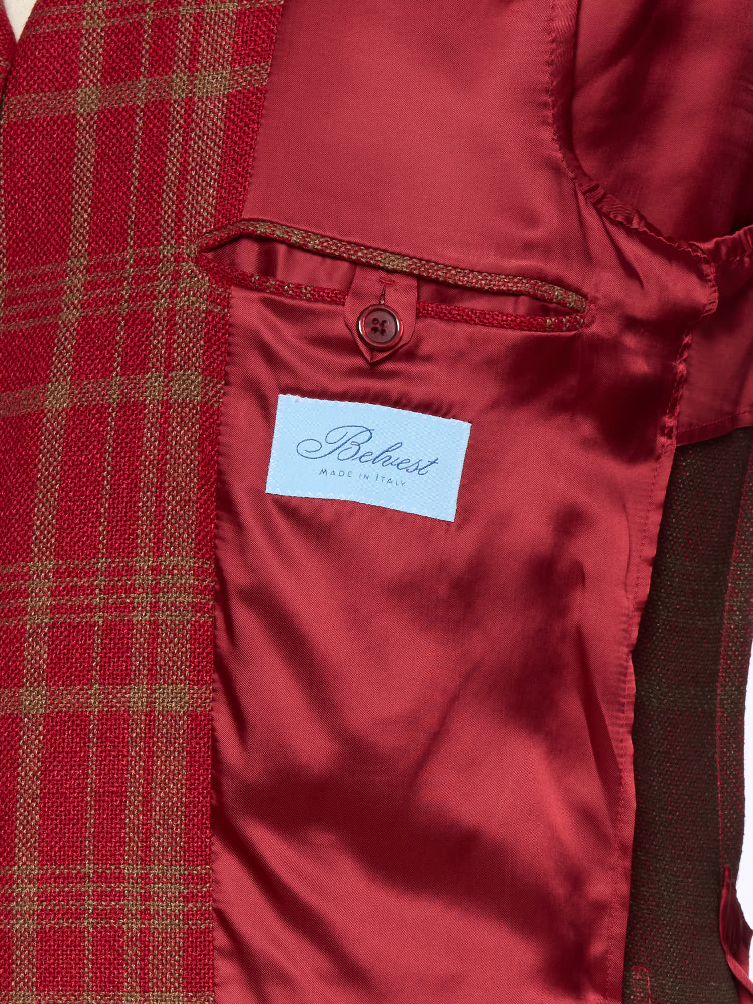 BELVEST Red Plaid Hopsack Silk-Linen-Cotton Jacket 50 NEW US 40