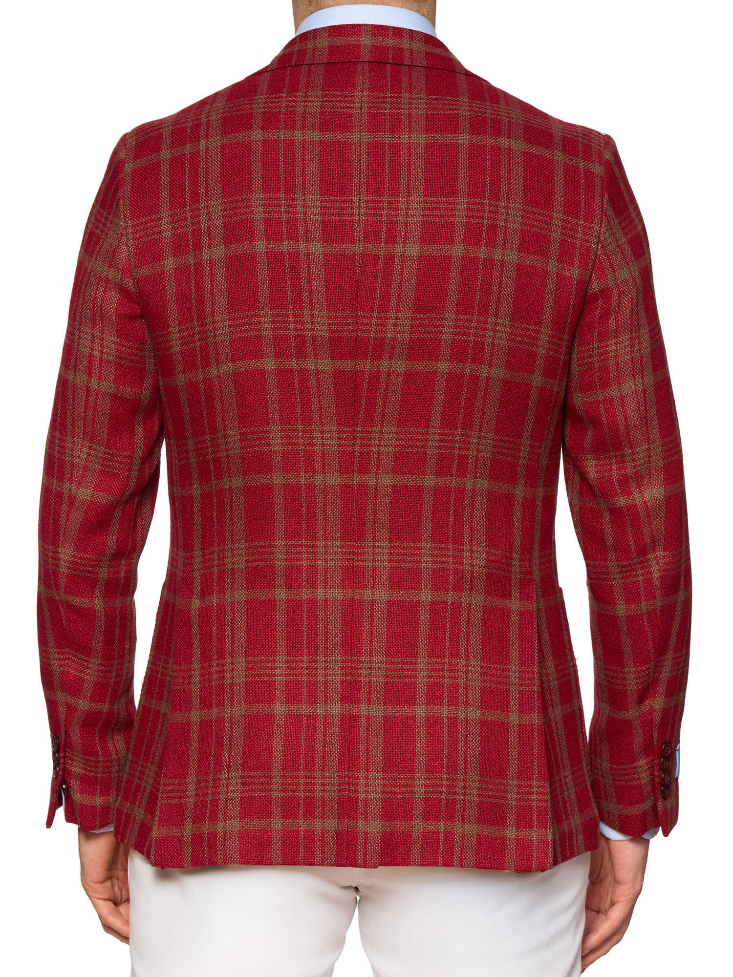 BELVEST Red Plaid Hopsack Silk-Linen-Cotton Jacket 50 NEW US 40