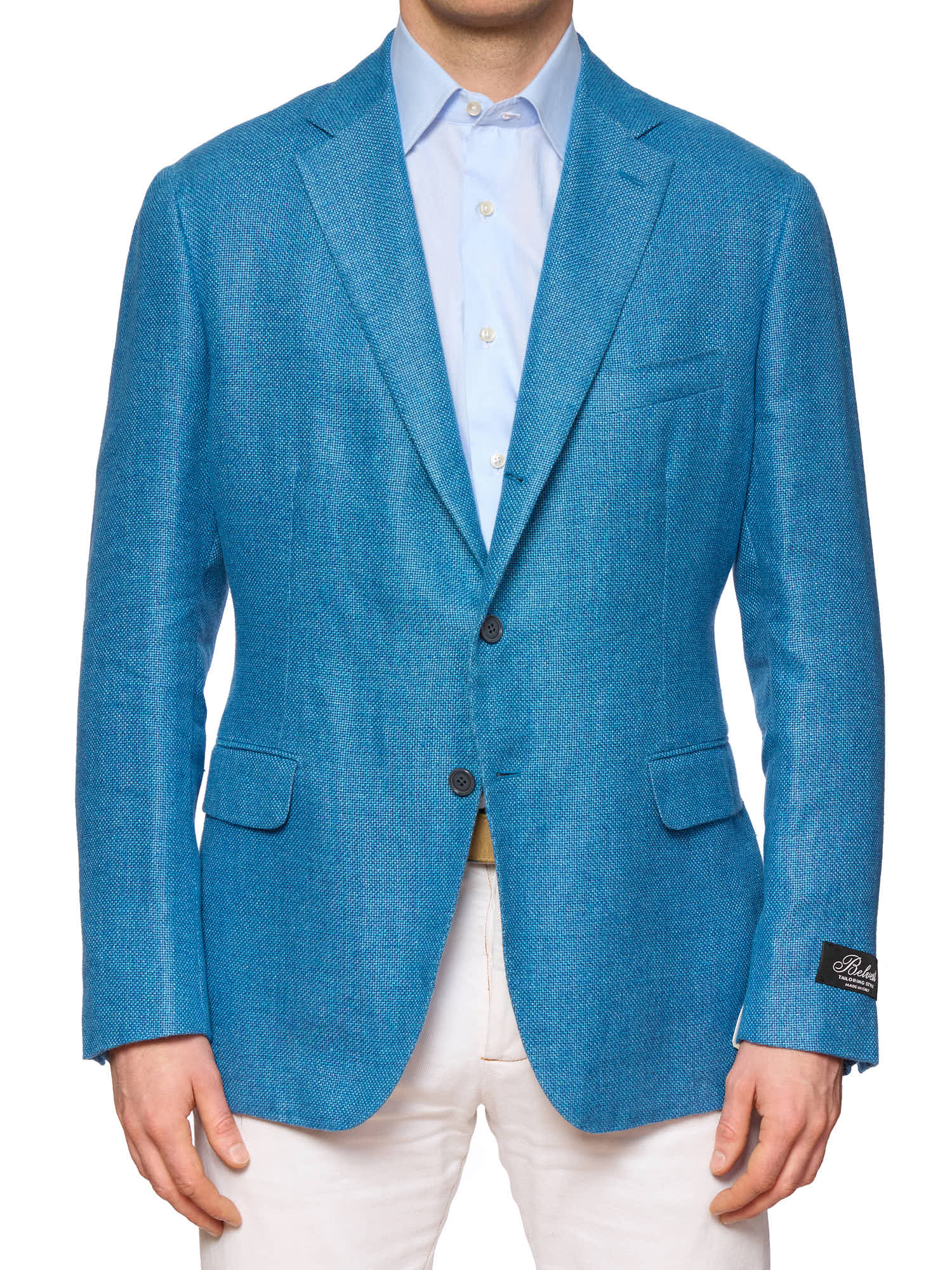 BELVEST Jacketinthebox Azure Blue Hopsack Hemp-Wool Blazer Jacket 56 New US 46