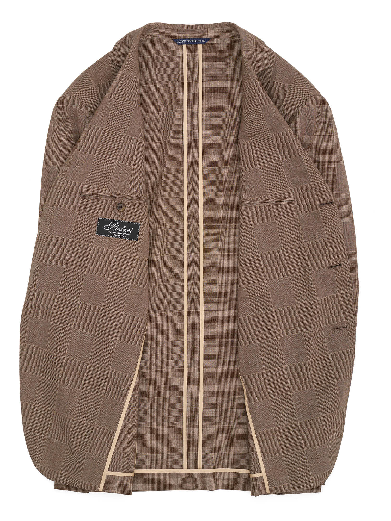 BELVEST "Jacketinthebox" Brown Prince of Wales Super 130's Wool Suit EU 50 NEW US 40