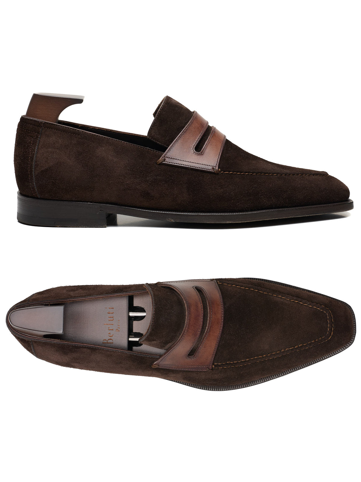 BERLUTI Andy Demesure Chocolate Brown Suede Cocoa Leather Loafers