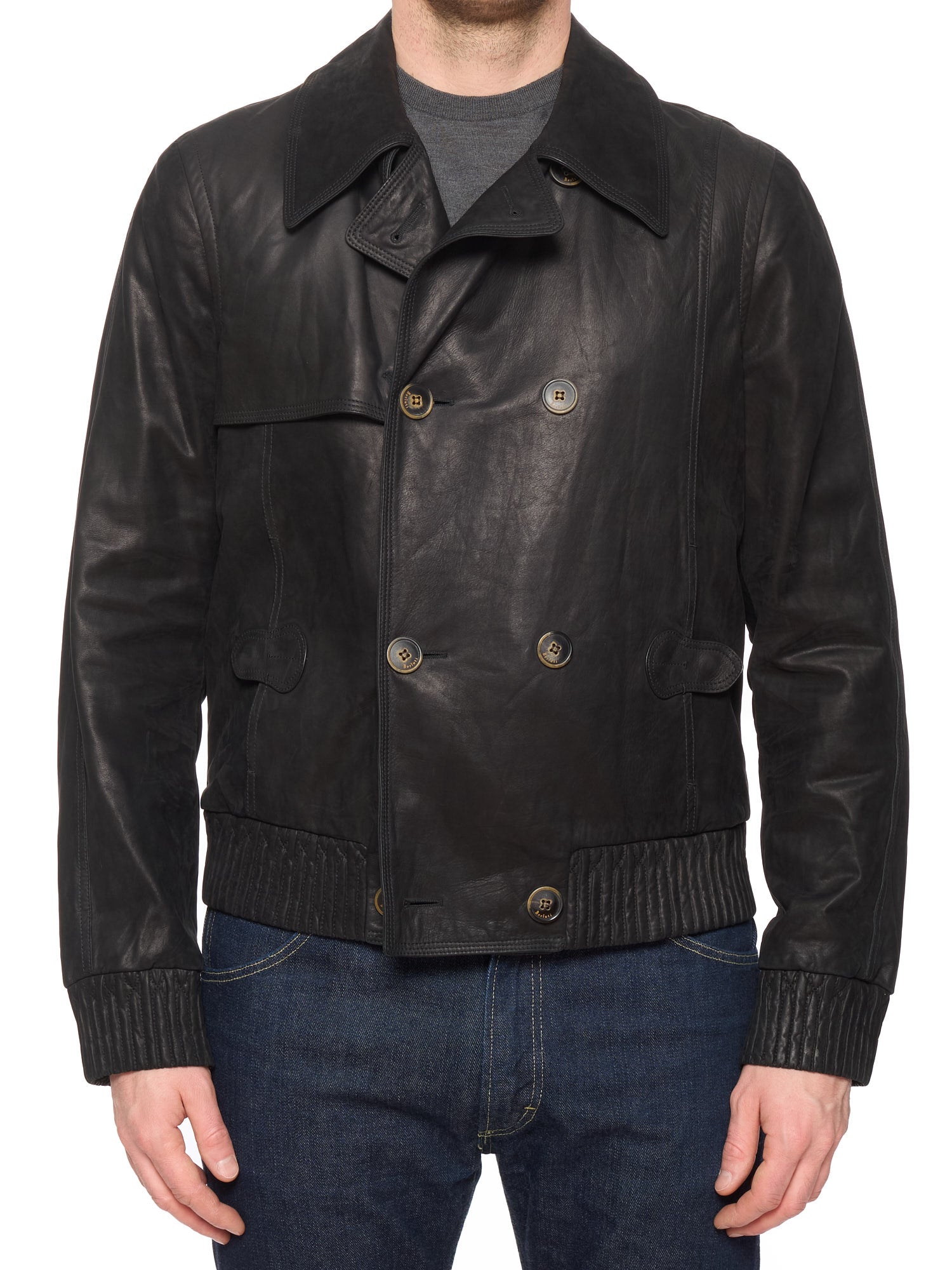 BERLUTI Paris Black Calfskin Double Breasted Leather Jacket